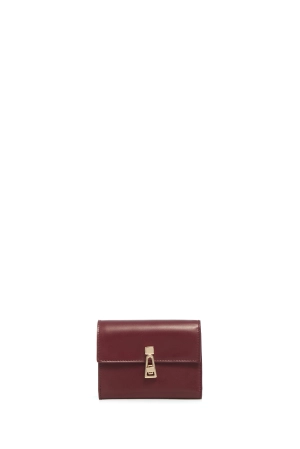 Compact Flat Wallet in Bordeaux & Pink Leather