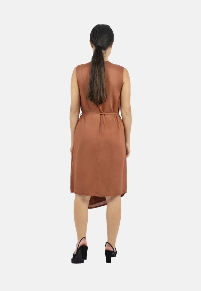Funchal TENCEL™ Modal Asymmetric Wrap Dress | Red Rust