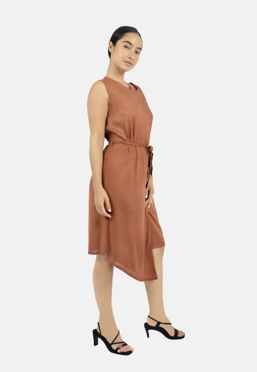 Funchal TENCEL™ Modal Asymmetric Wrap Dress | Red Rust