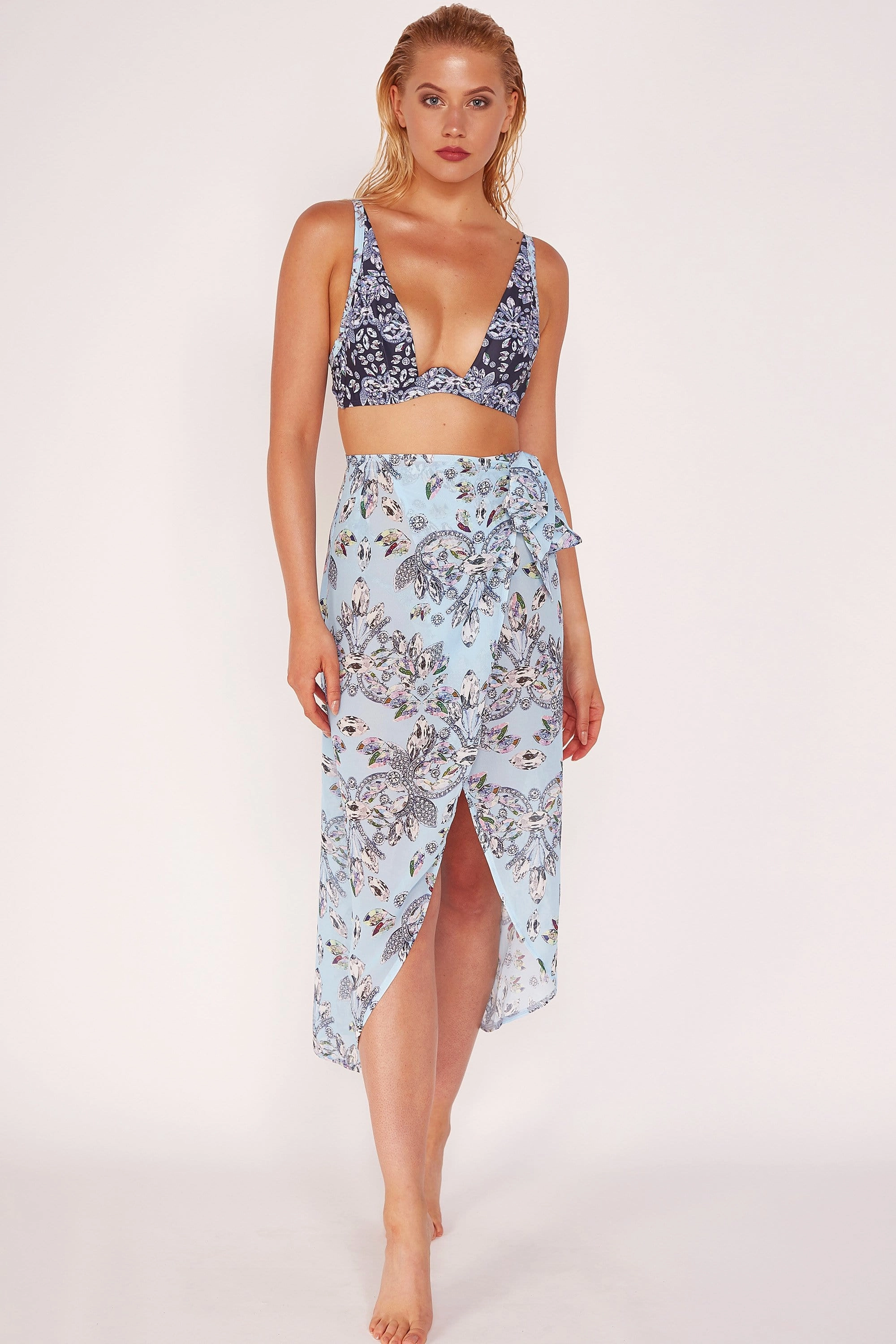 Jewel Baroque Print Bikini Top