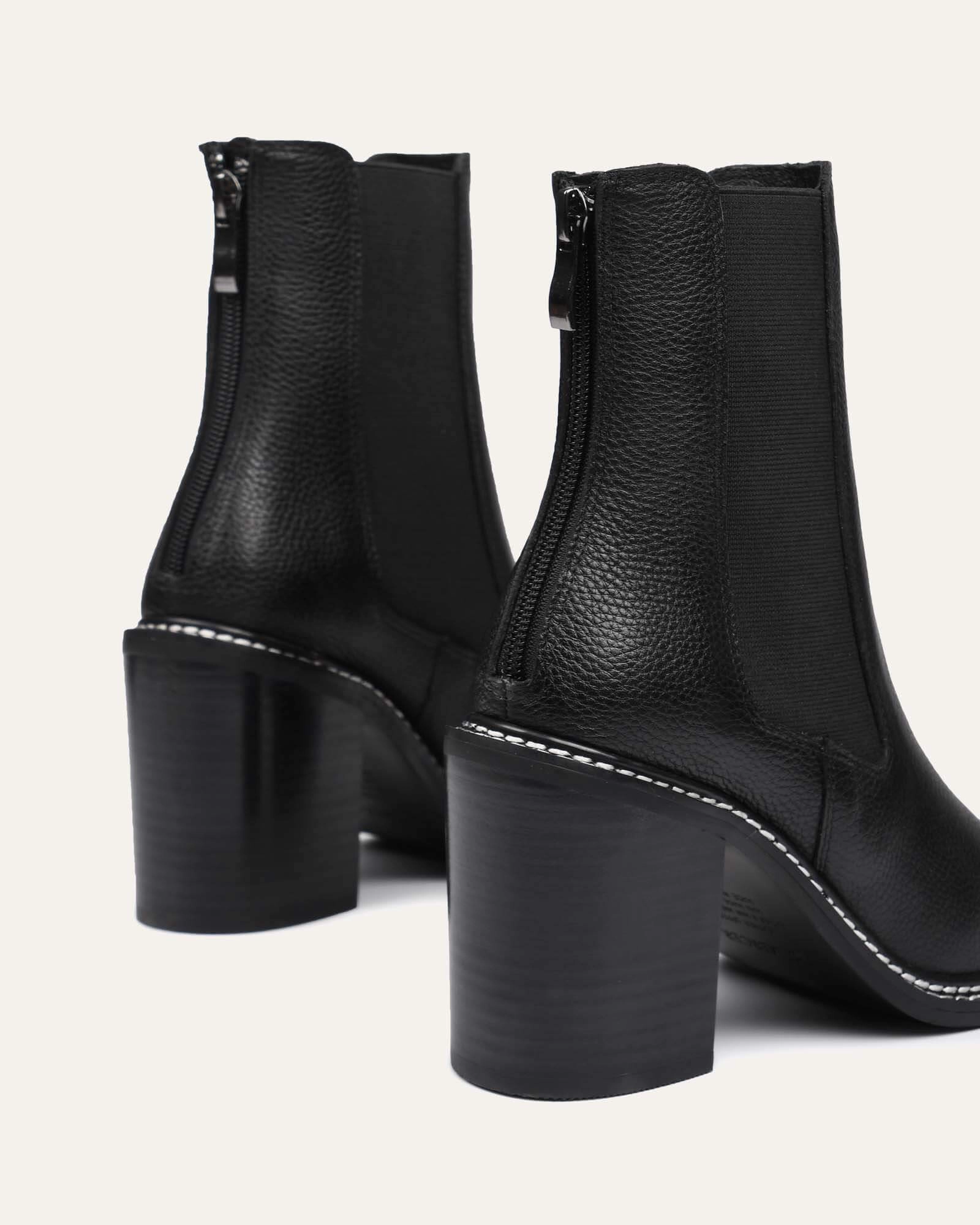 LUXE HIGH ANKLE BOOTS BLACK LEATHER