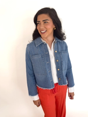 Pin Stripe Denim Cropped Jacket