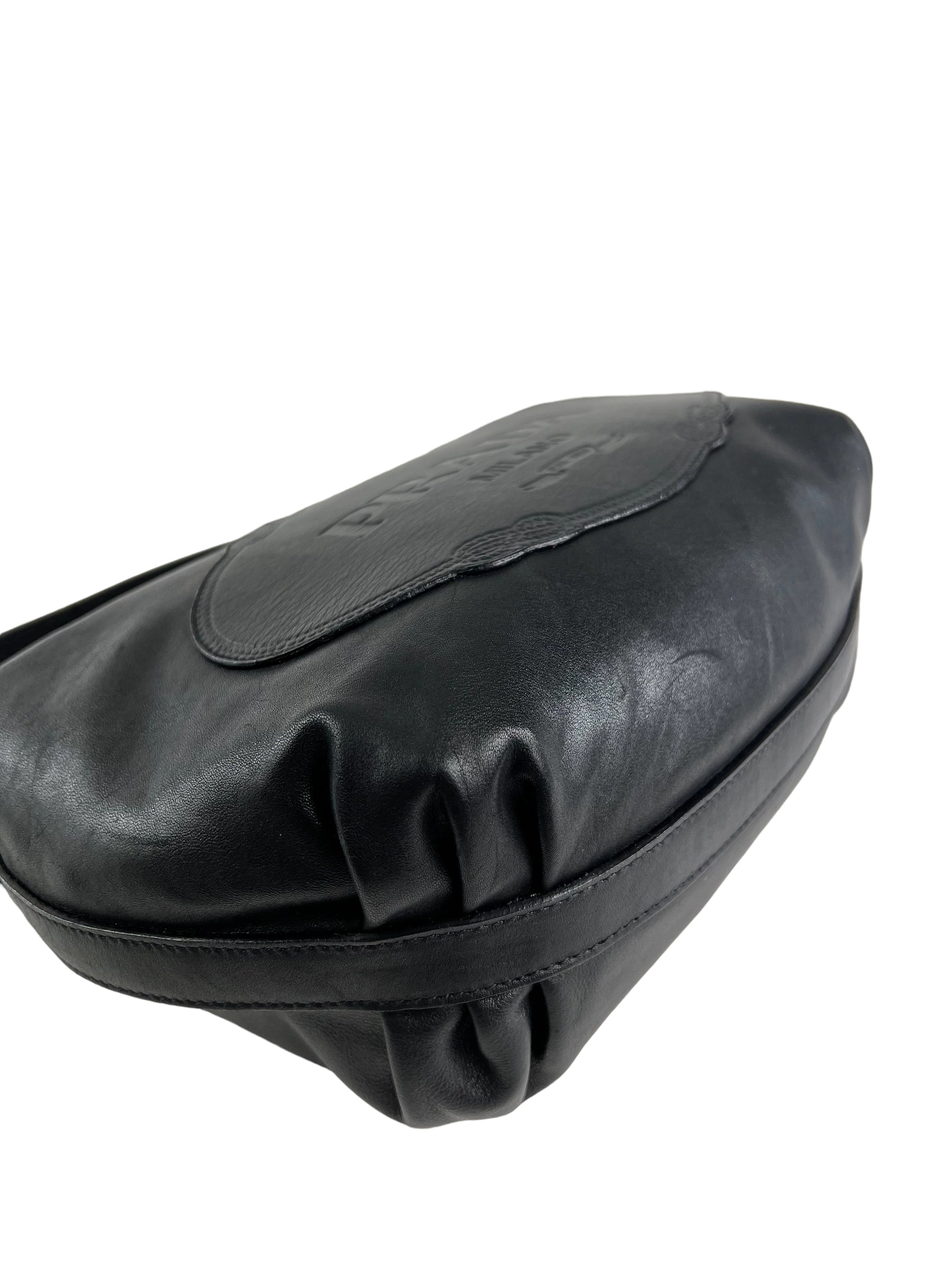 Prada Black Embossed Leather Shoulder Bag