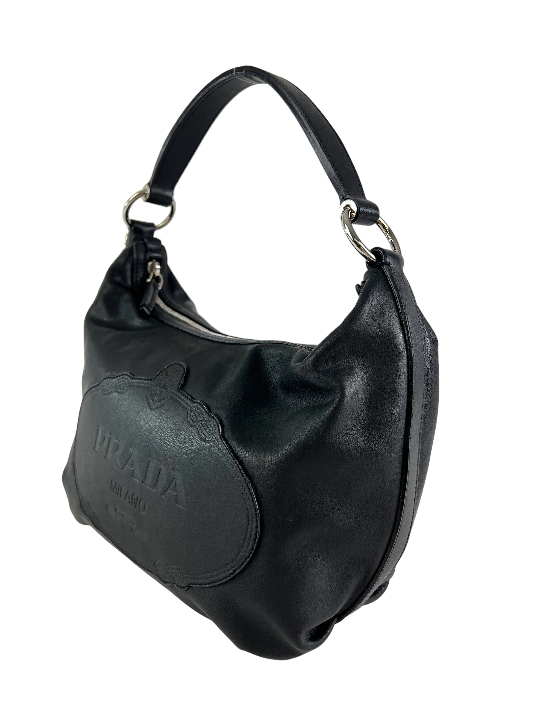 Prada Black Embossed Leather Shoulder Bag
