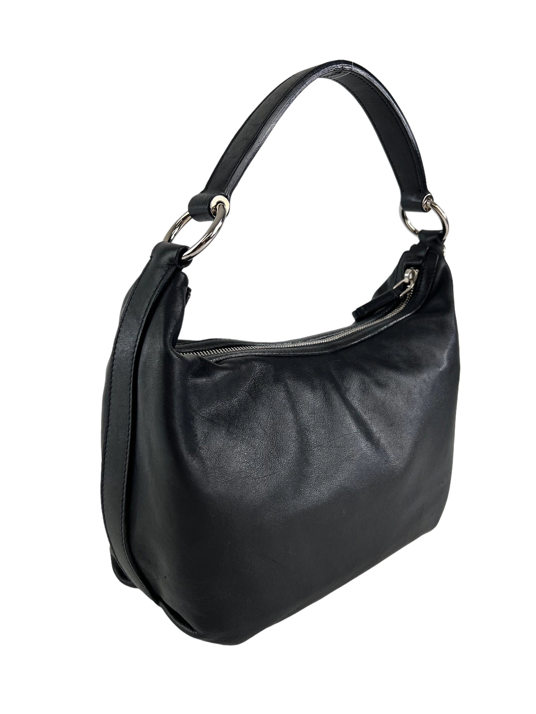 Prada Black Embossed Leather Shoulder Bag