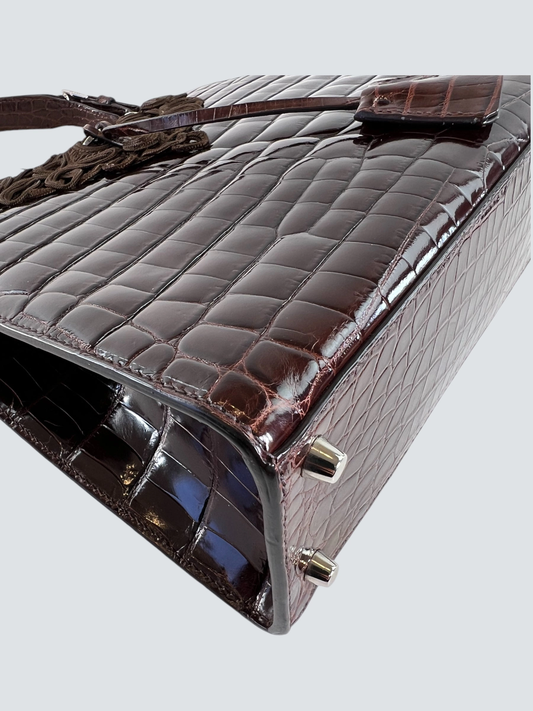 Prada Vintage Brown Croc Effect Leather Frame Handbag