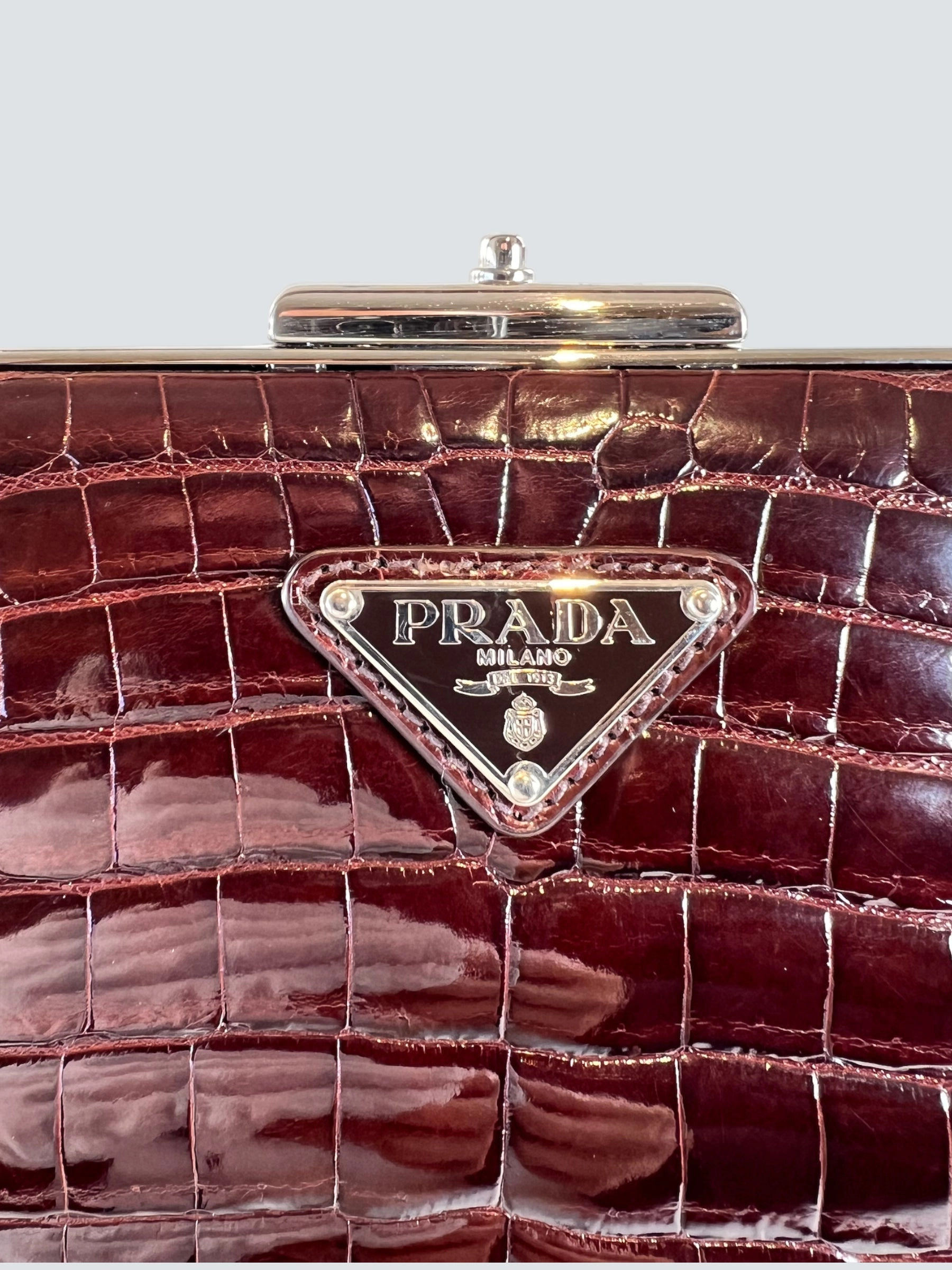 Prada Vintage Brown Croc Effect Leather Frame Handbag