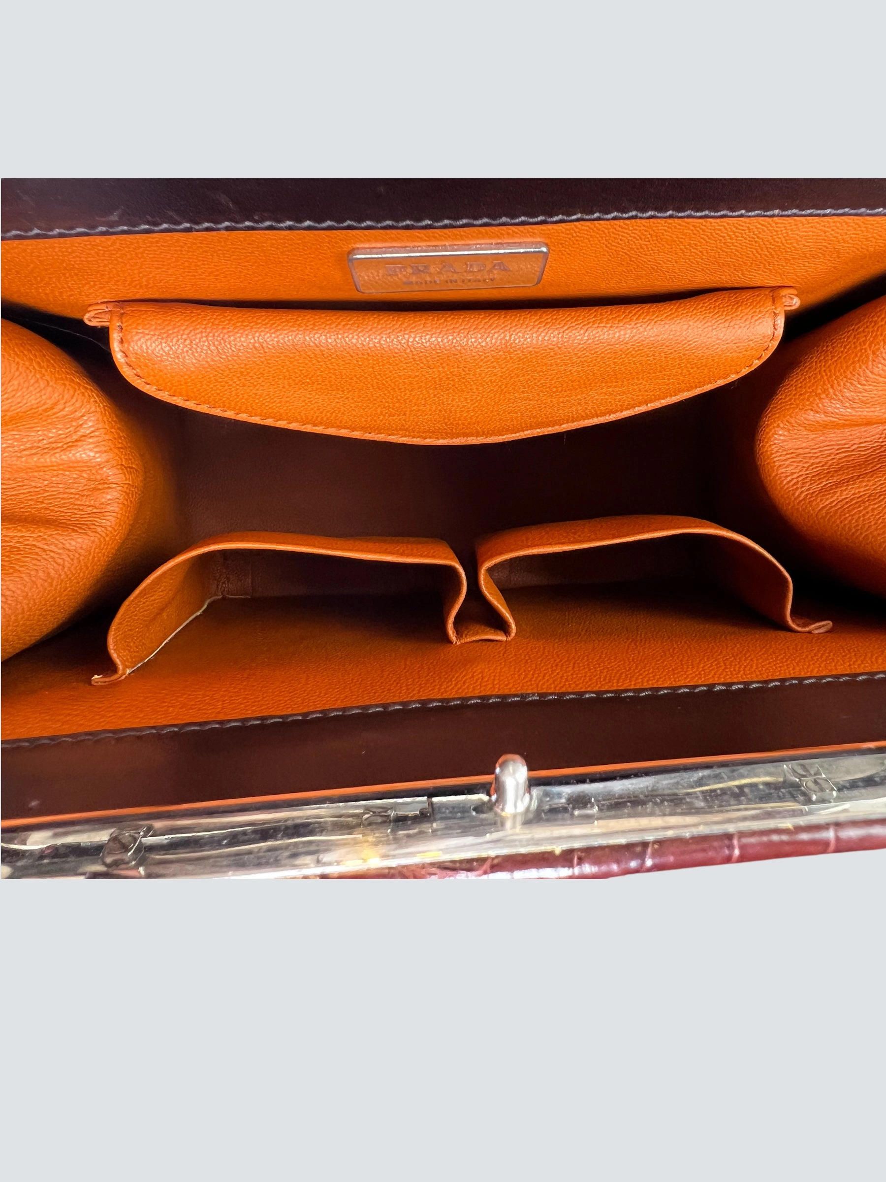 Prada Vintage Brown Croc Effect Leather Frame Handbag
