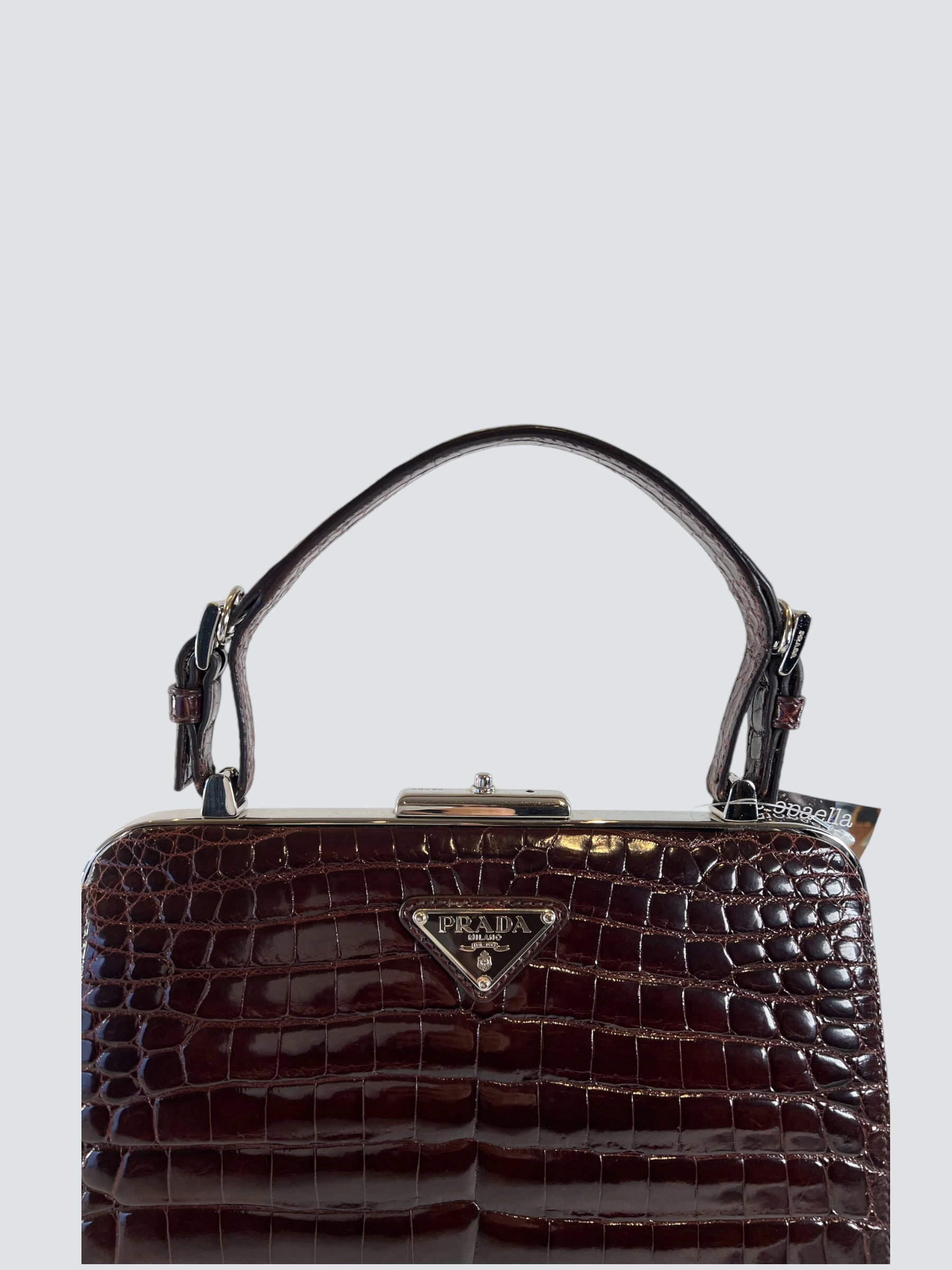 Prada Vintage Brown Croc Effect Leather Frame Handbag