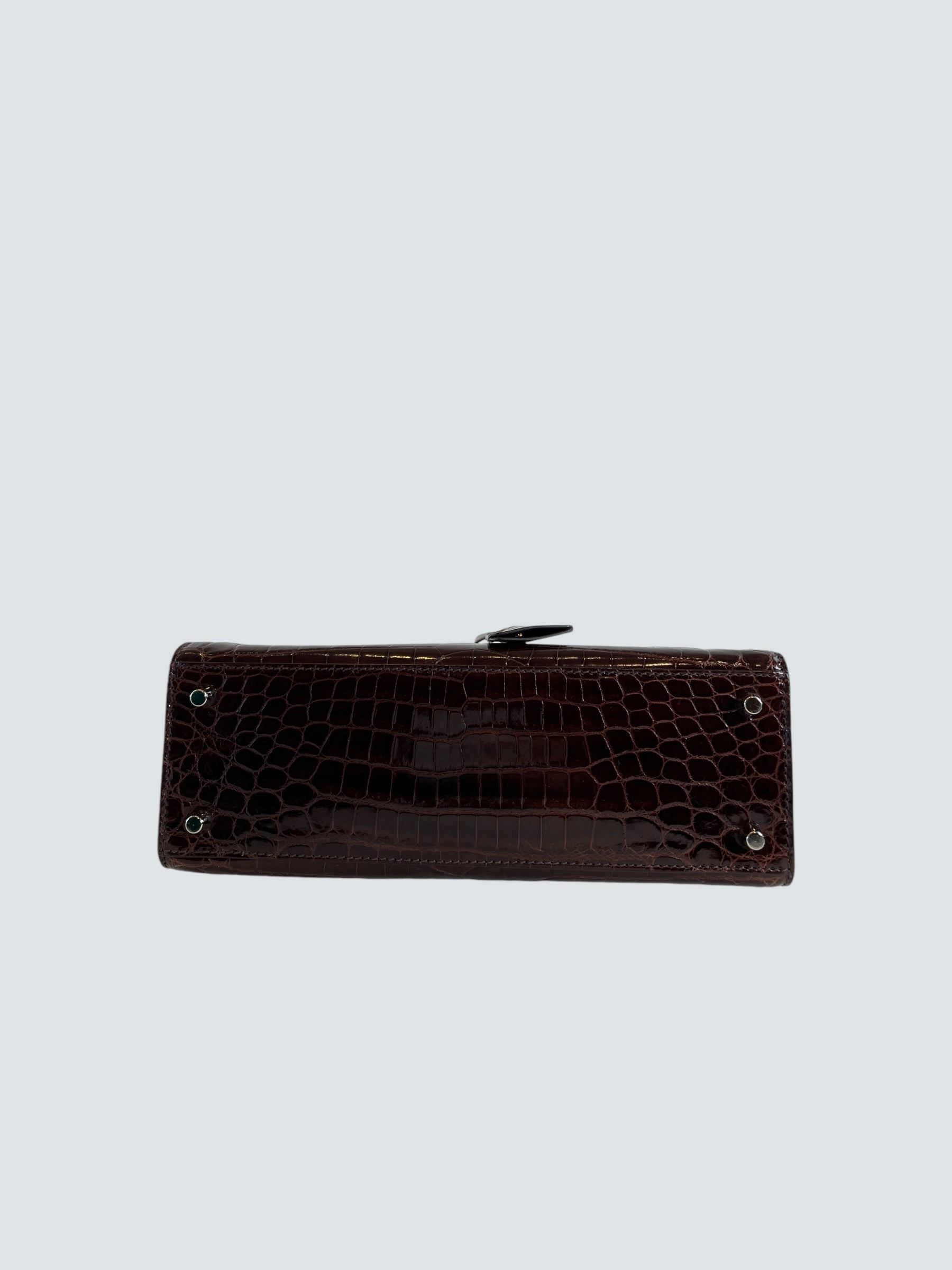 Prada Vintage Brown Croc Effect Leather Frame Handbag