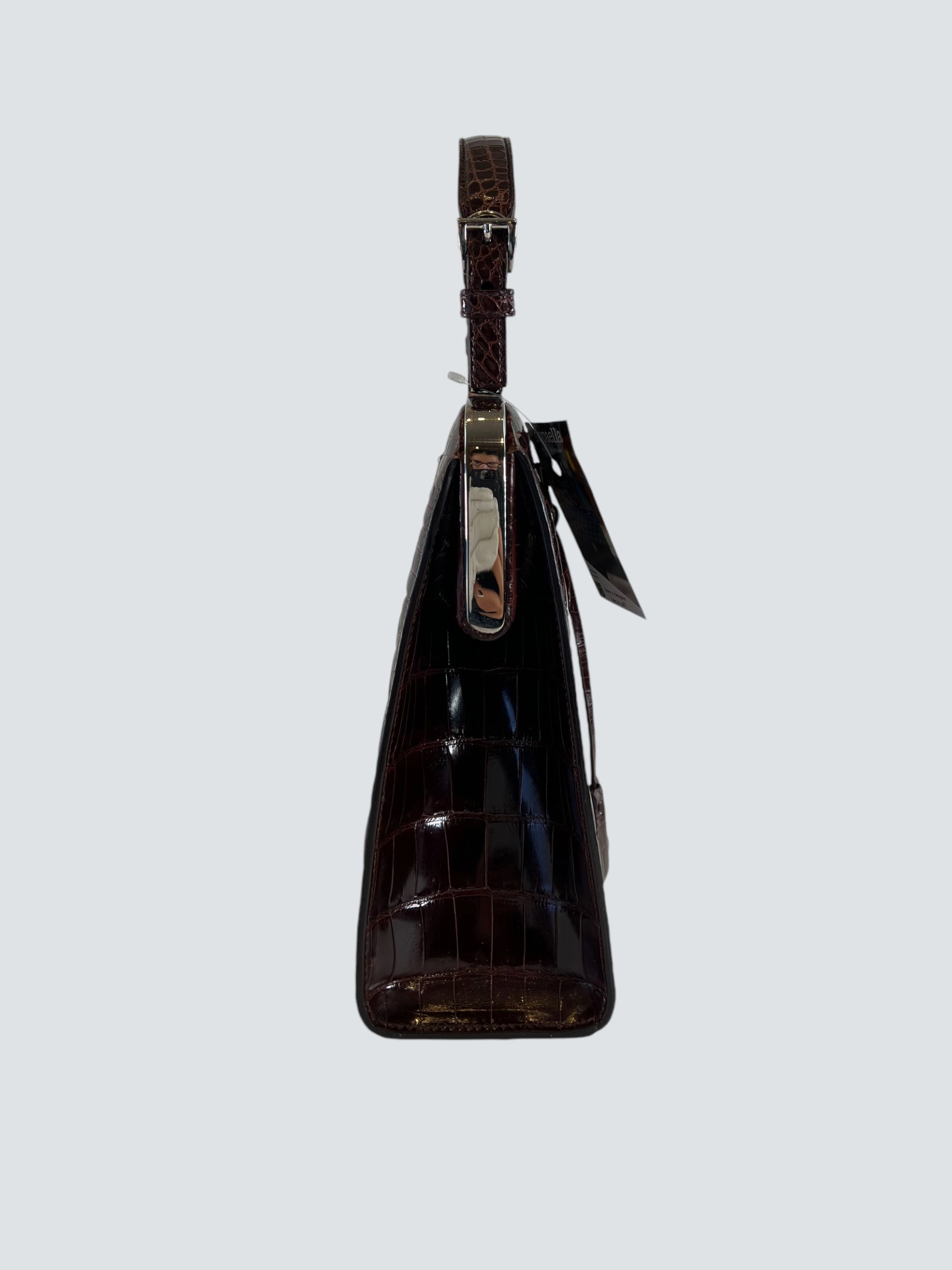 Prada Vintage Brown Croc Effect Leather Frame Handbag