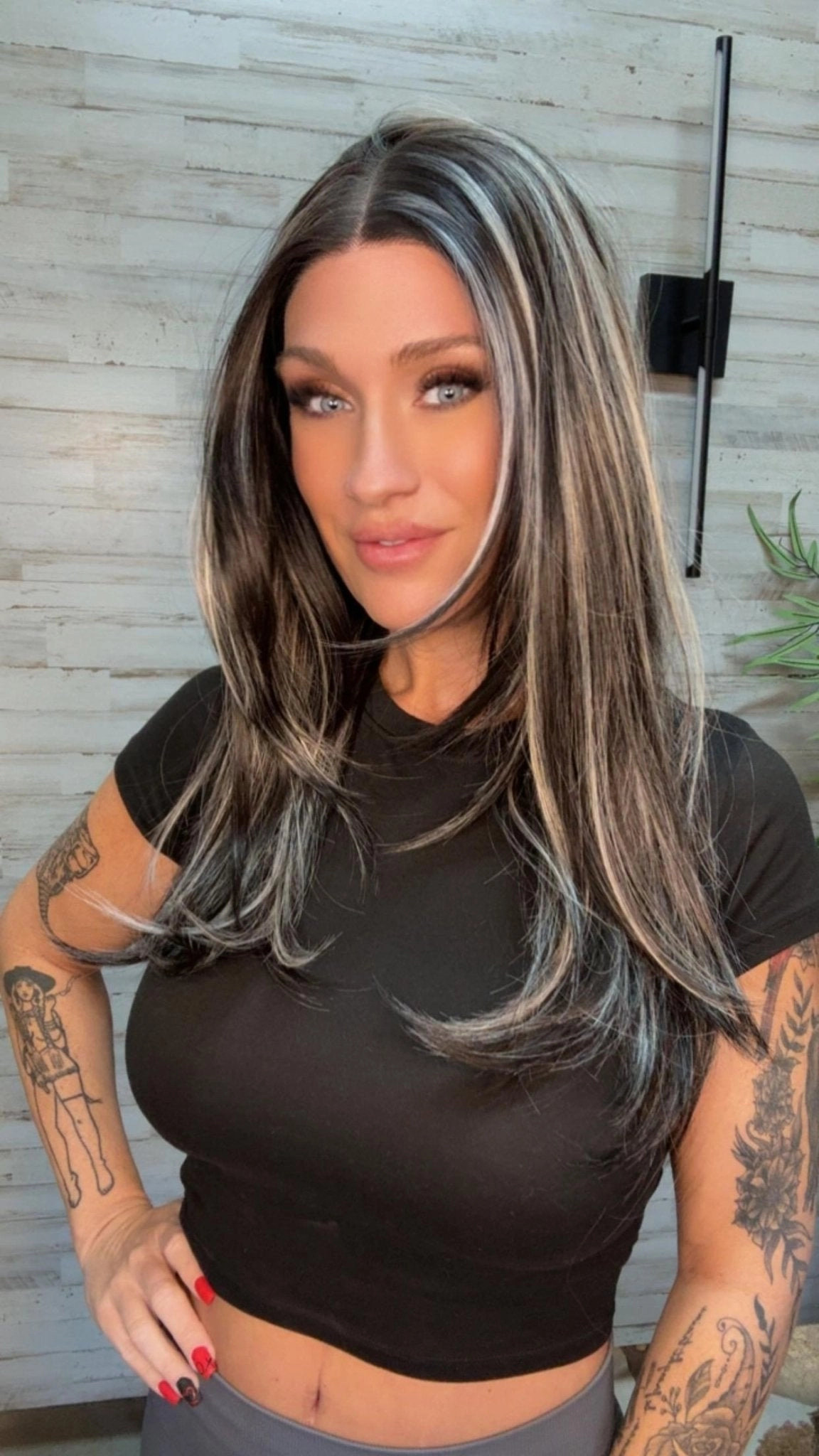 PRE-ORDER Yvonne black with Highlight layers cut salt and pepper style lace Front wig