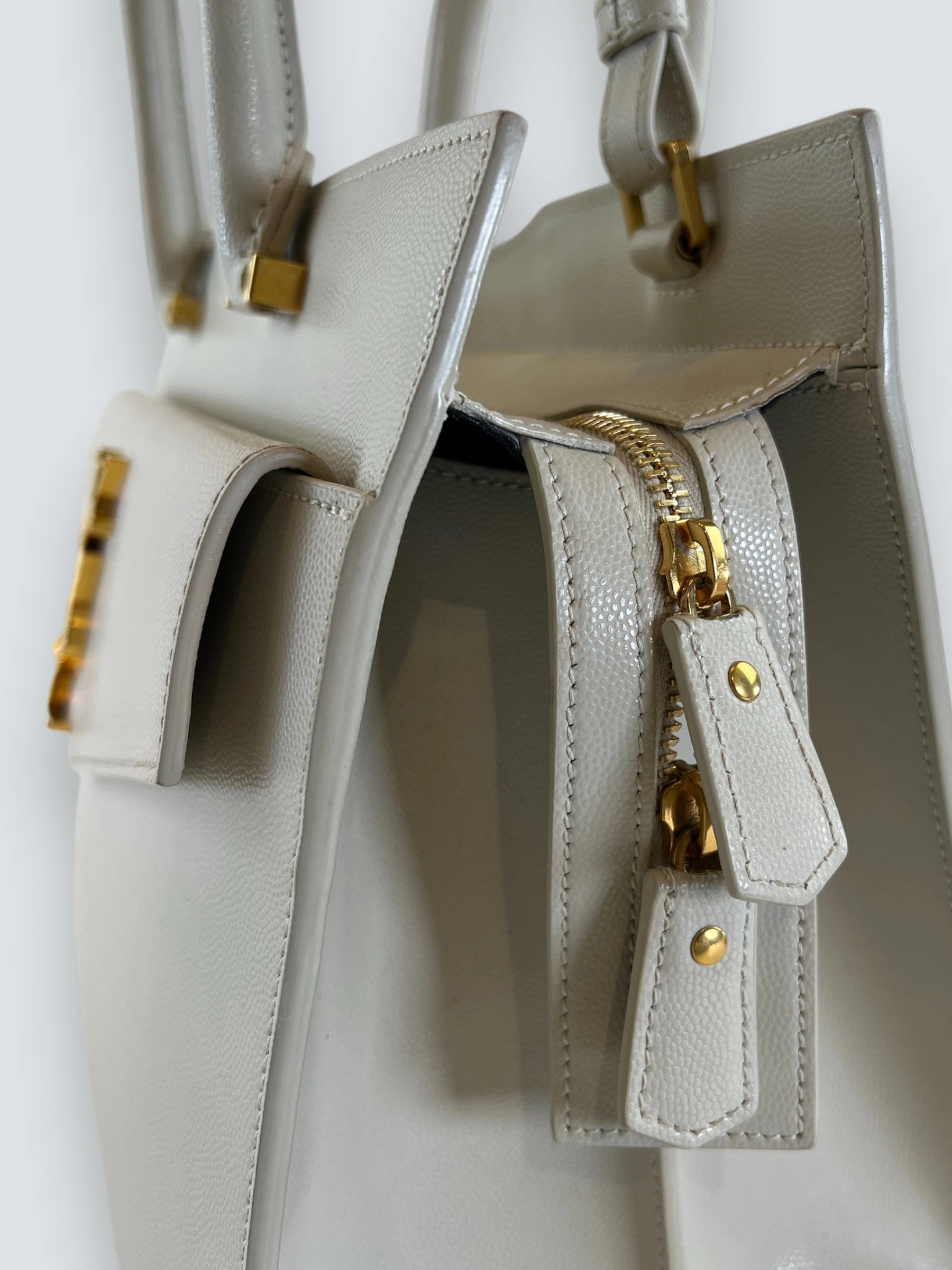 Saint Laurent Cream Leather Uptown Tote Handbag