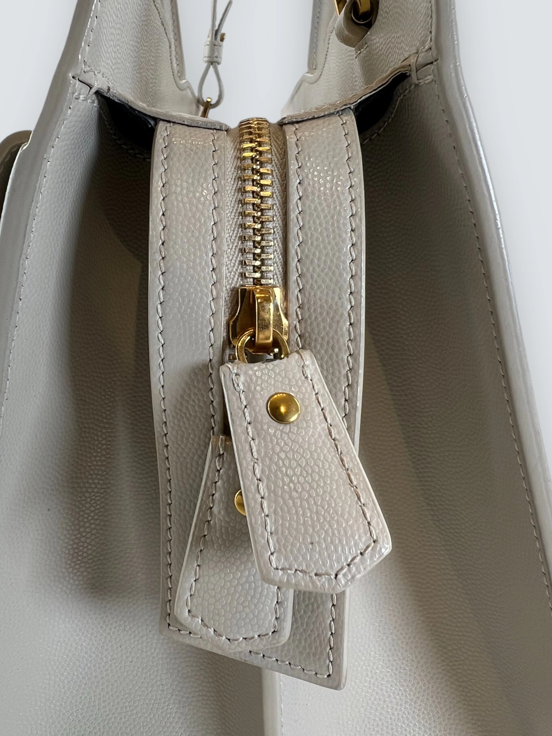 Saint Laurent Cream Leather Uptown Tote Handbag