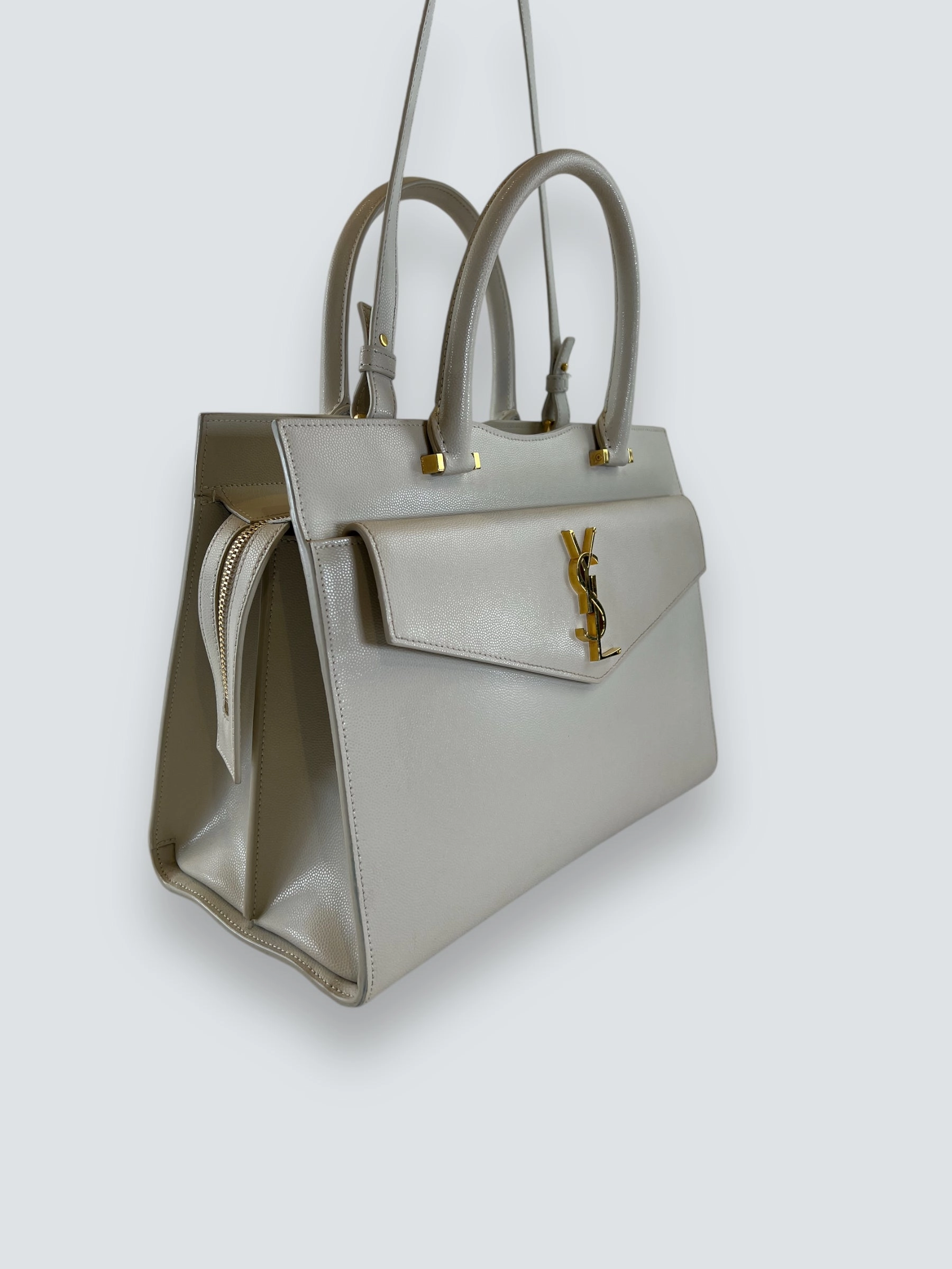 Saint Laurent Cream Leather Uptown Tote Handbag