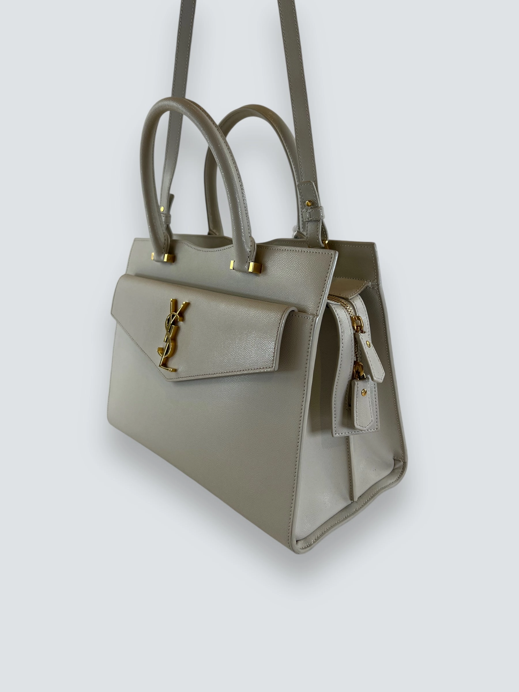 Saint Laurent Cream Leather Uptown Tote Handbag