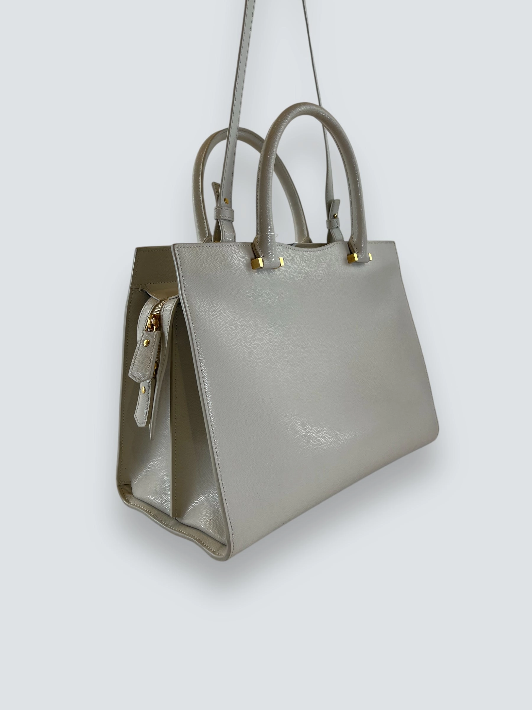 Saint Laurent Cream Leather Uptown Tote Handbag