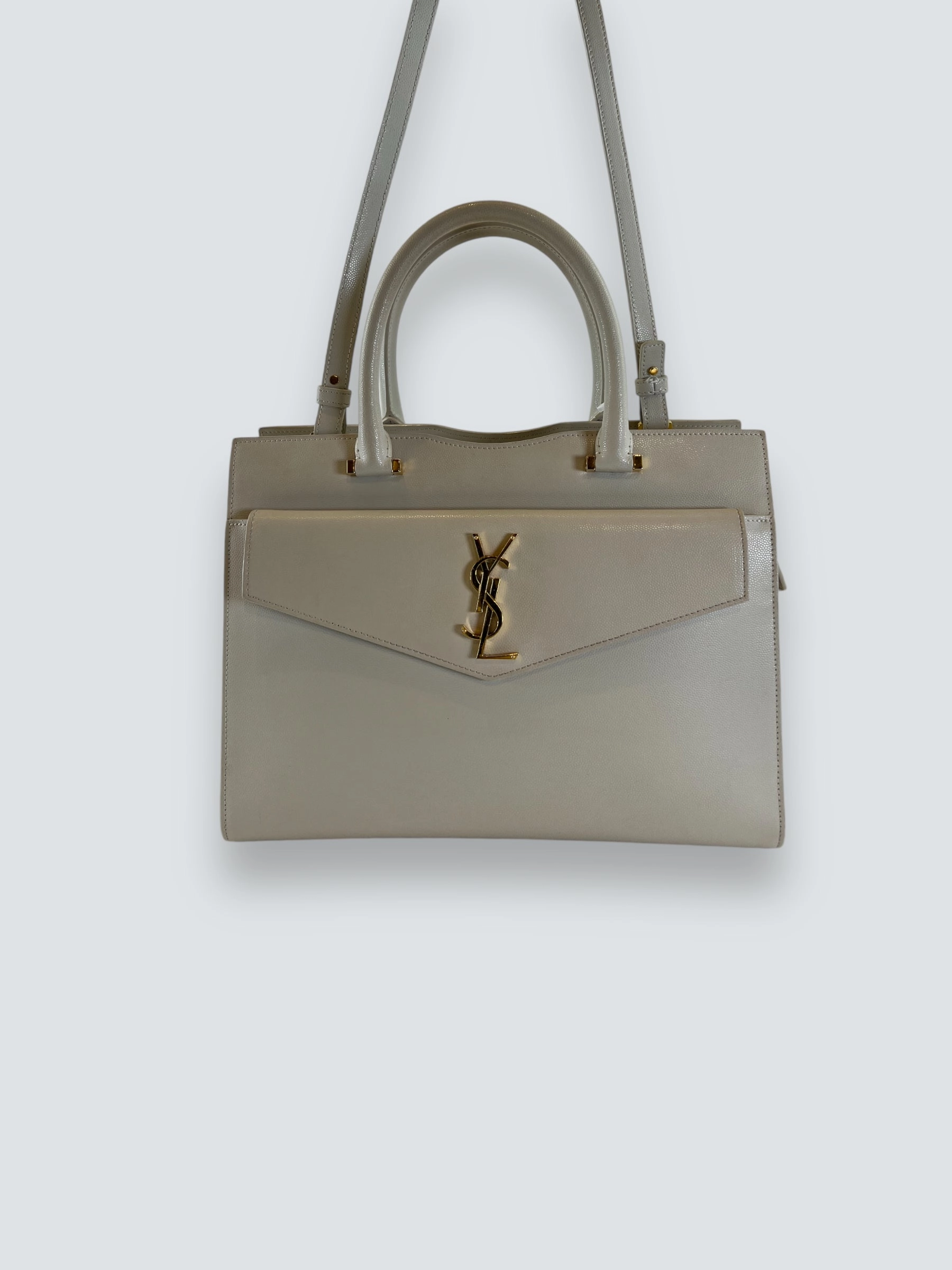 Saint Laurent Cream Leather Uptown Tote Handbag
