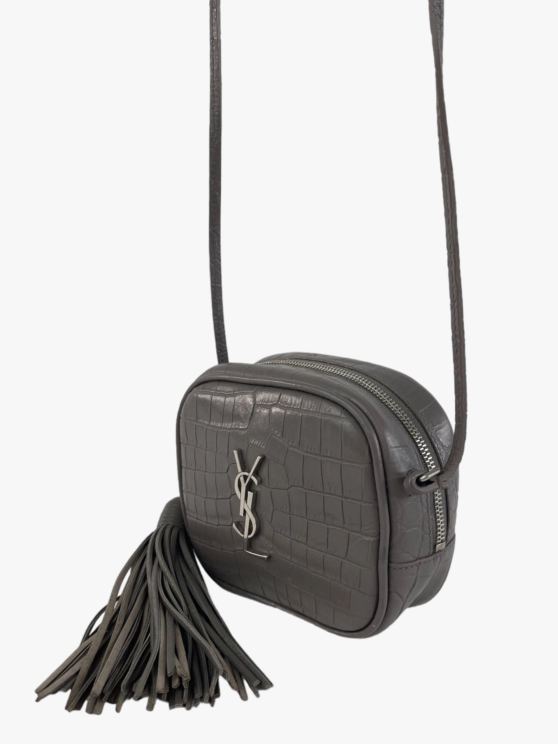 Saint Laurent Grey Croc Effect Leather Mini Crossbody