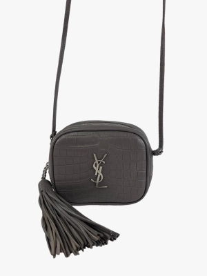 Saint Laurent Grey Croc Effect Leather Mini Crossbody