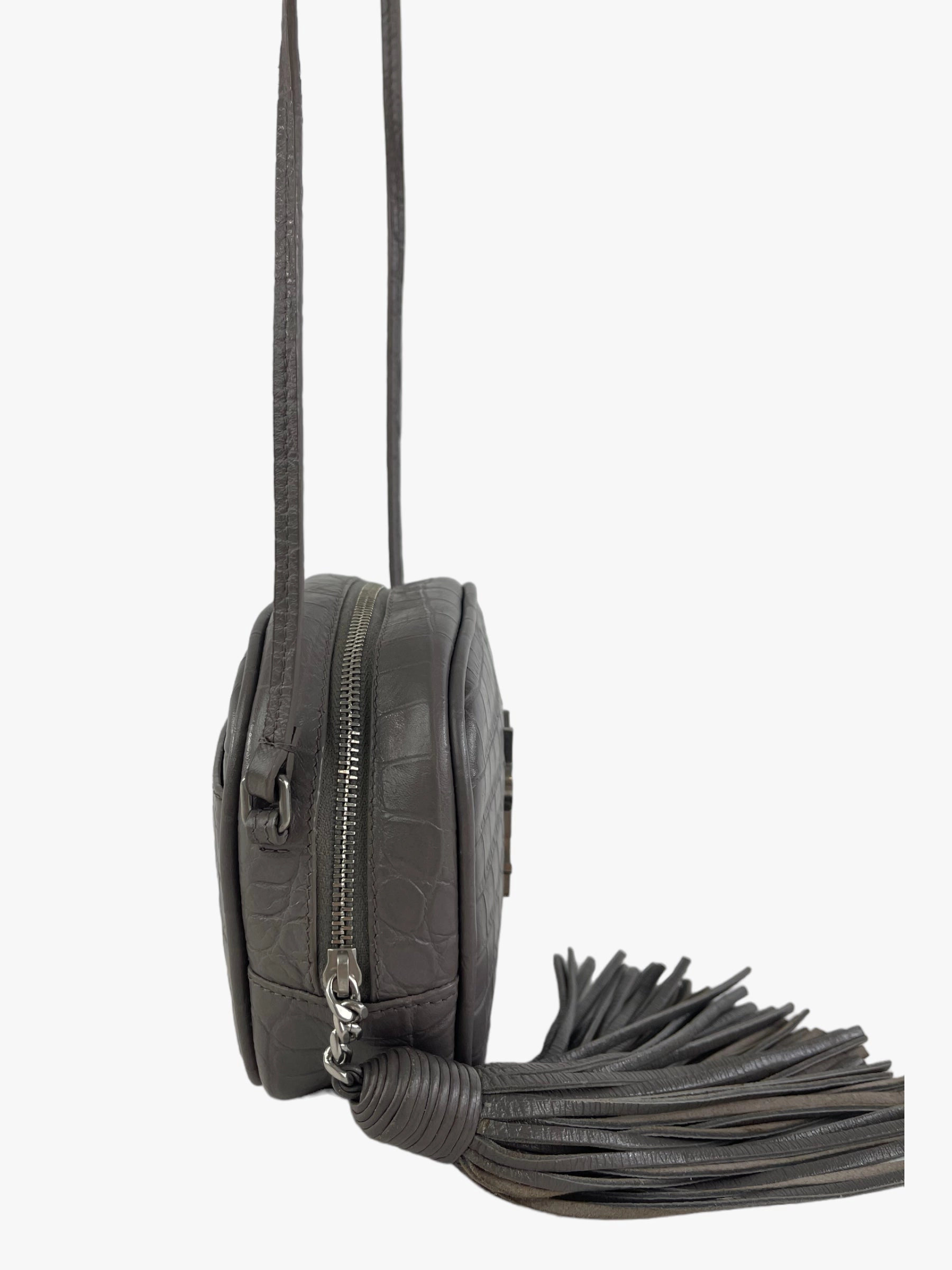 Saint Laurent Grey Croc Effect Leather Mini Crossbody
