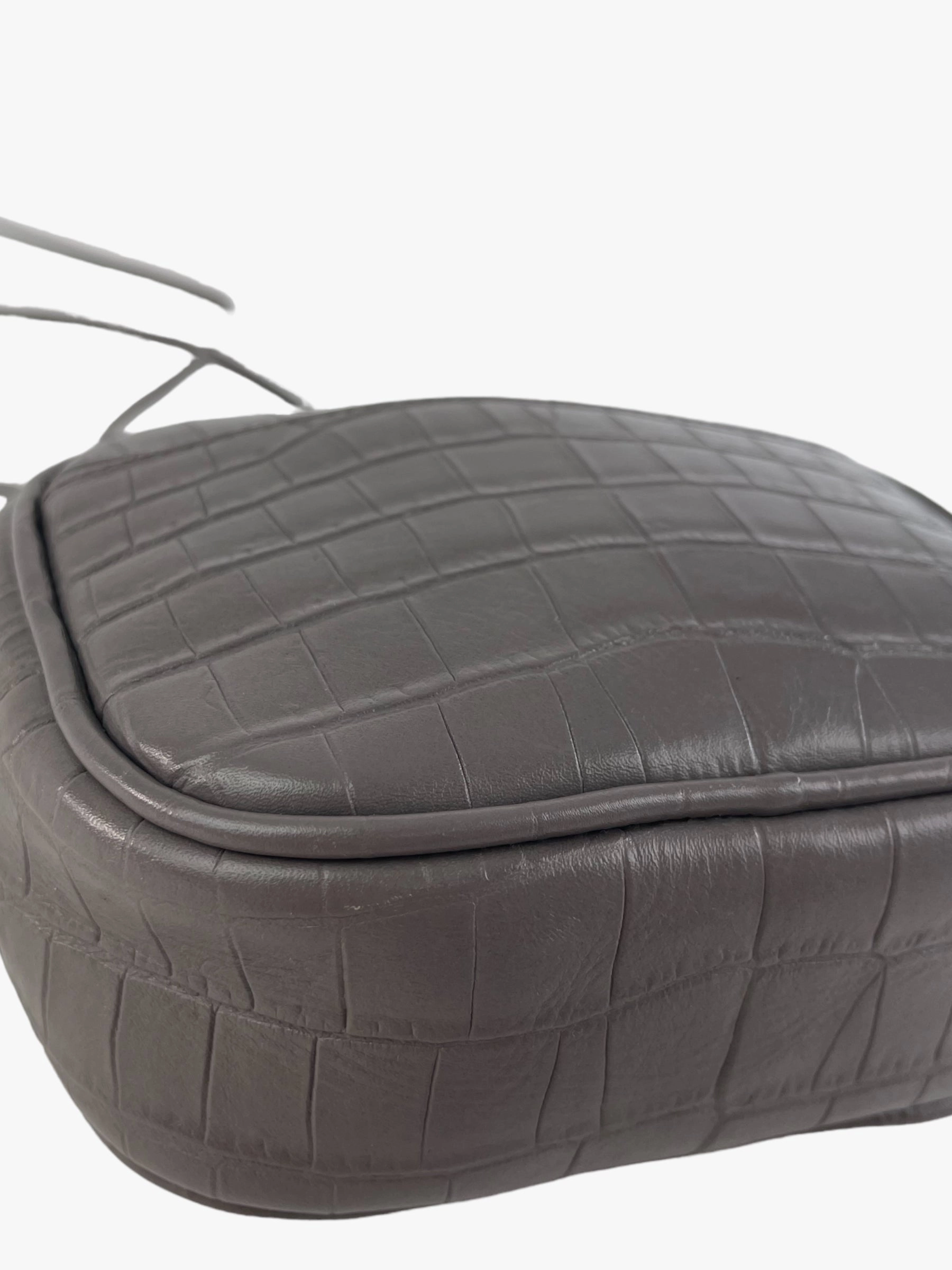 Saint Laurent Grey Croc Effect Leather Mini Crossbody