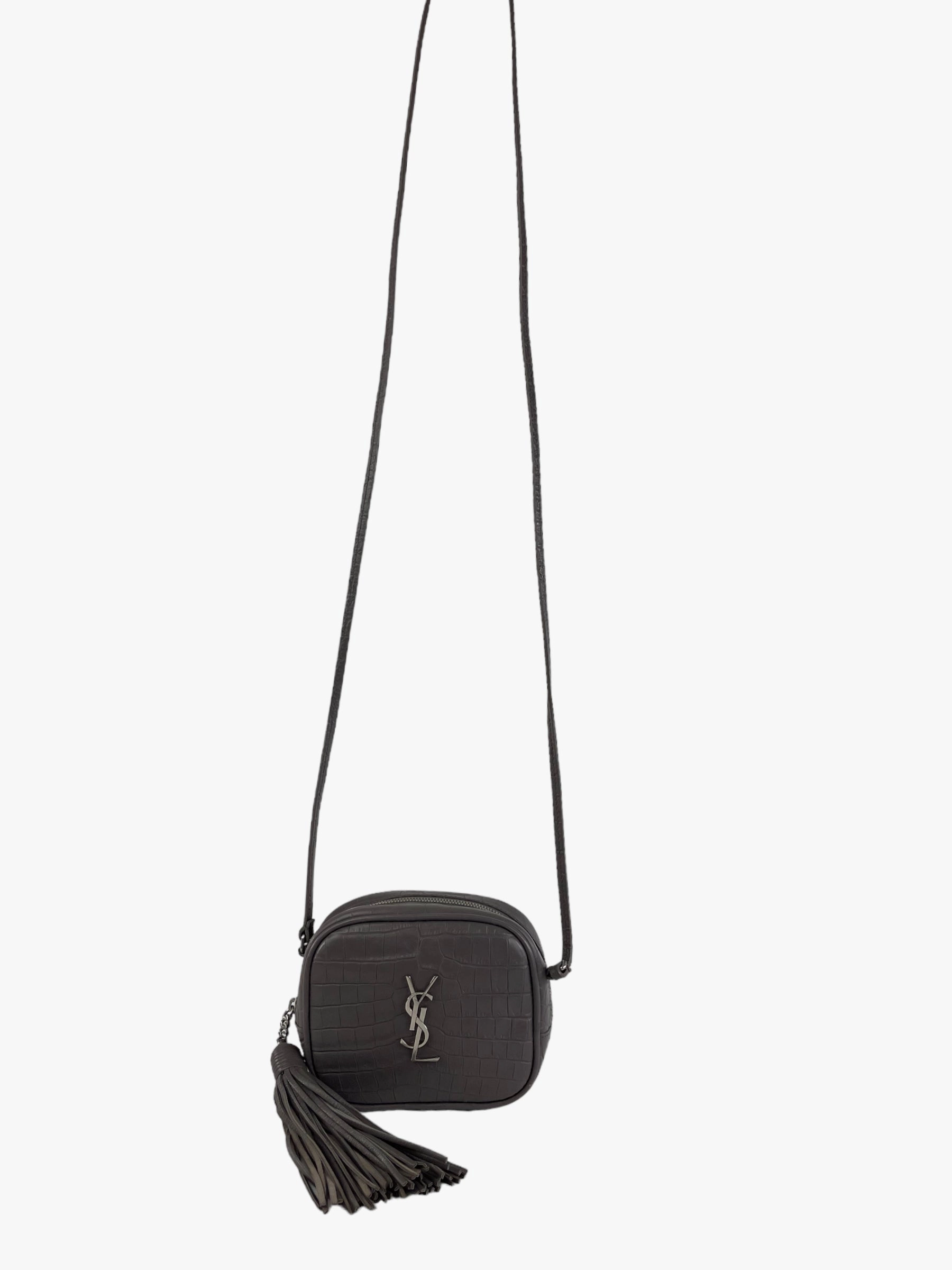 Saint Laurent Grey Croc Effect Leather Mini Crossbody