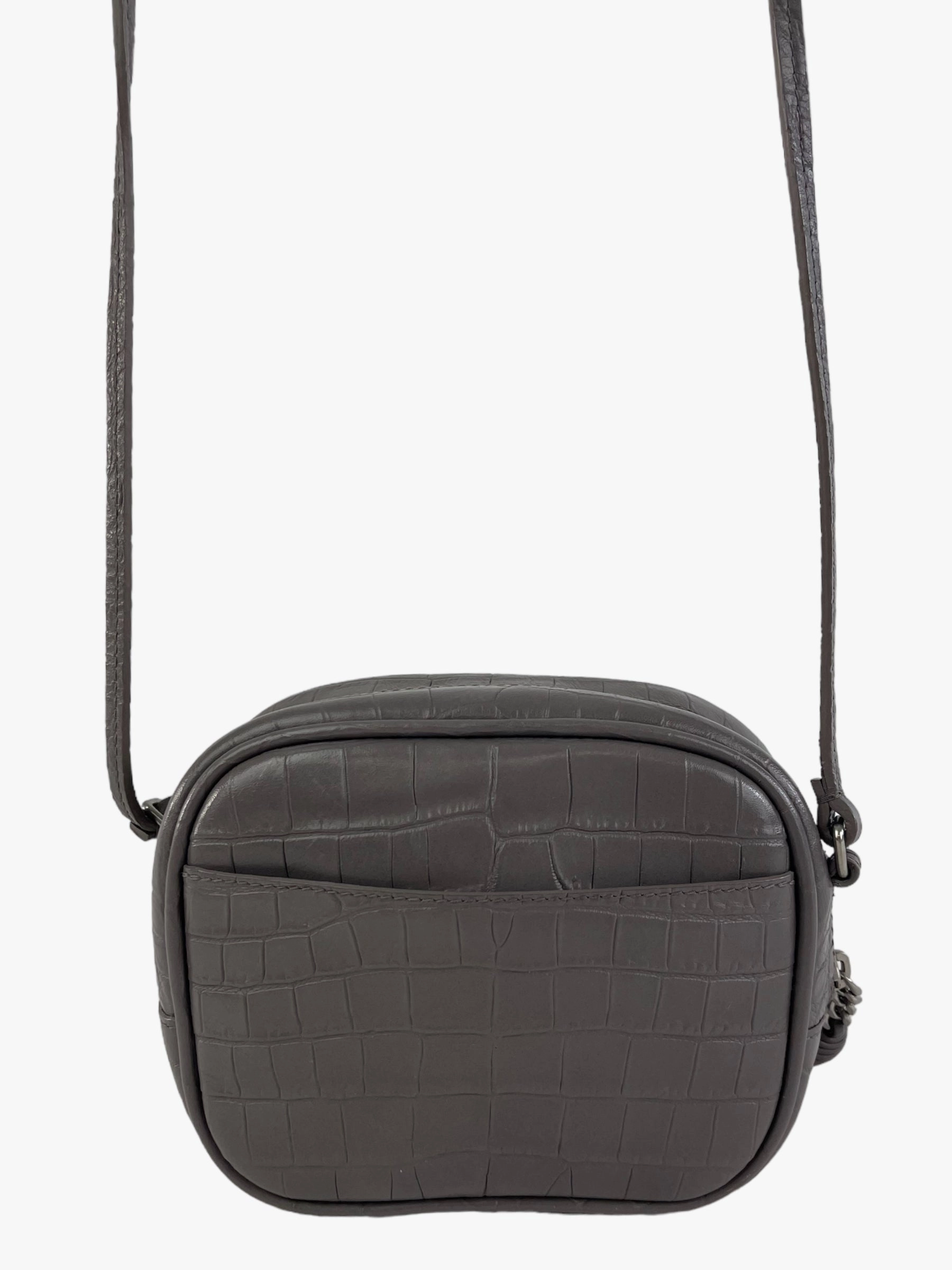 Saint Laurent Grey Croc Effect Leather Mini Crossbody