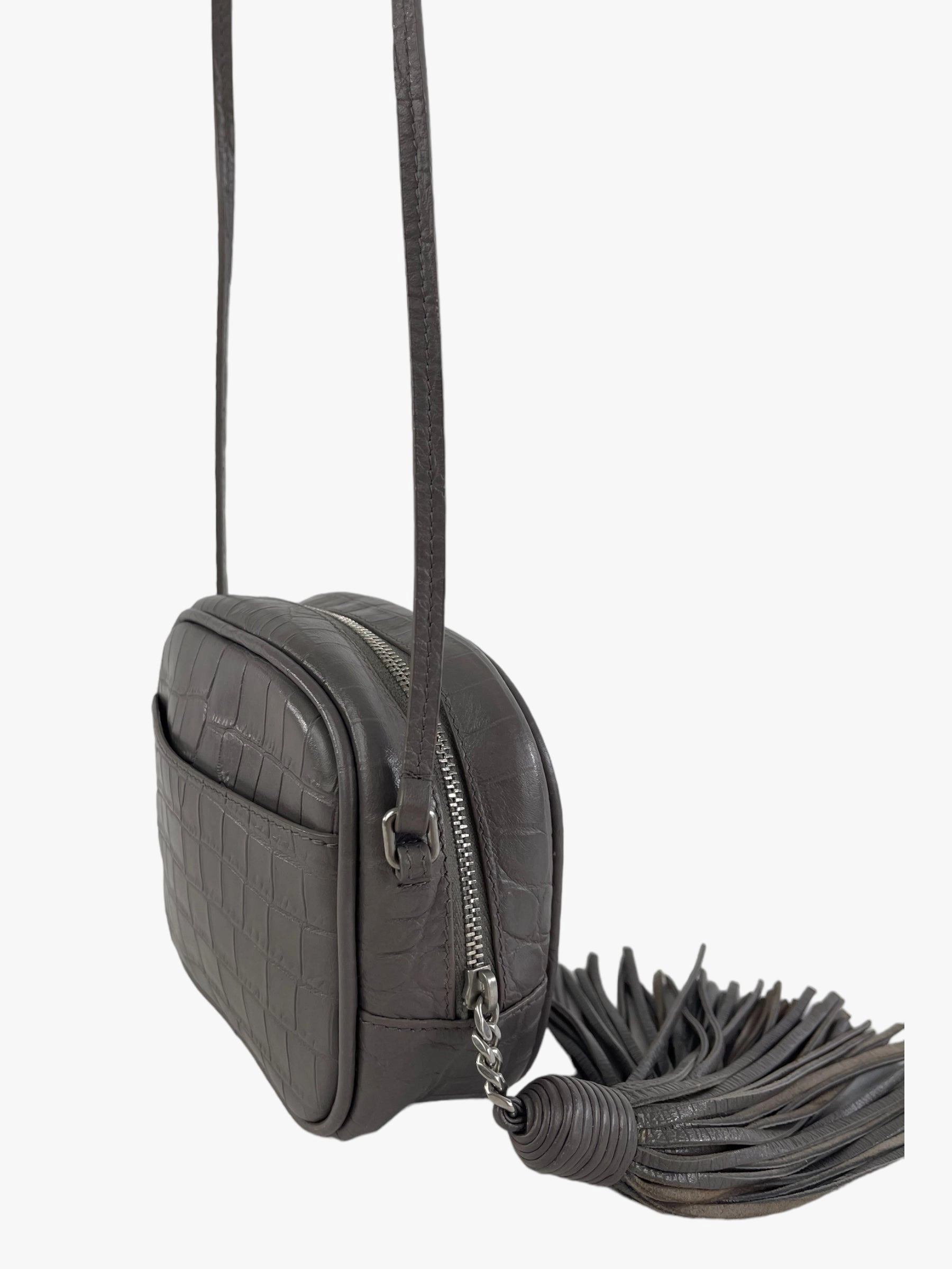 Saint Laurent Grey Croc Effect Leather Mini Crossbody