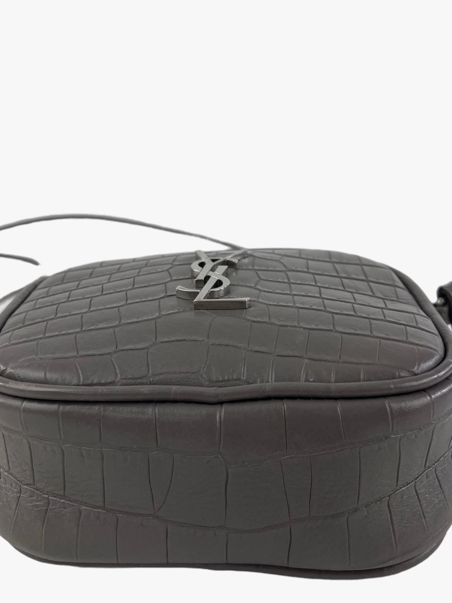 Saint Laurent Grey Croc Effect Leather Mini Crossbody