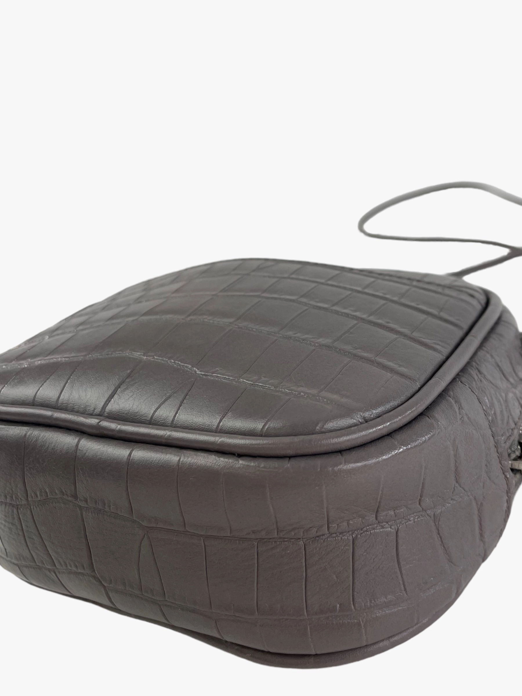 Saint Laurent Grey Croc Effect Leather Mini Crossbody
