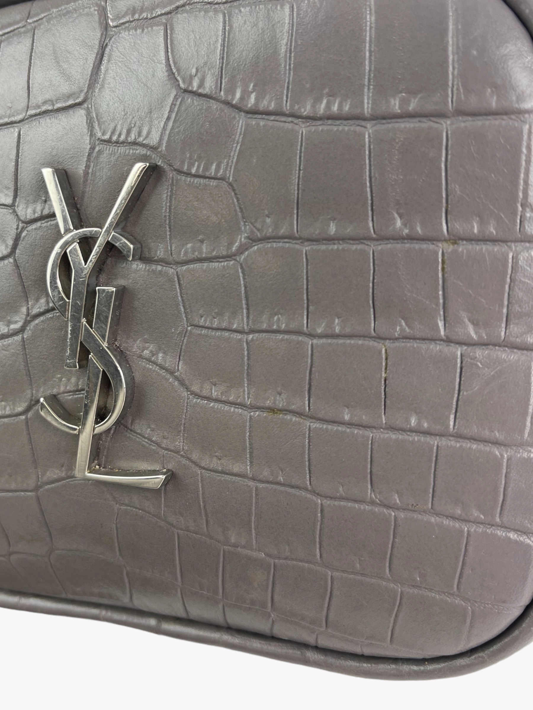 Saint Laurent Grey Croc Effect Leather Mini Crossbody