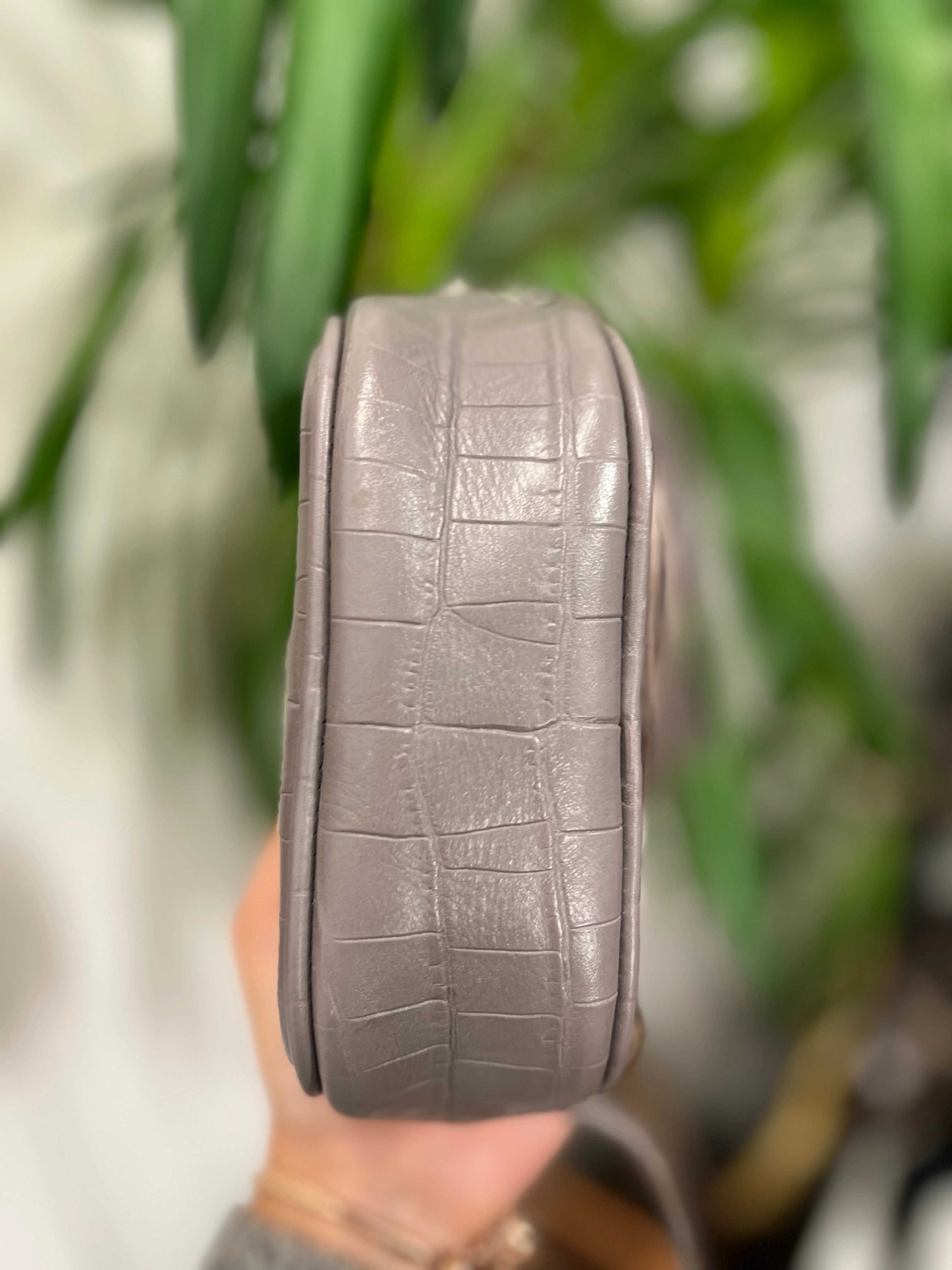 Saint Laurent Grey Croc Effect Leather Mini Crossbody