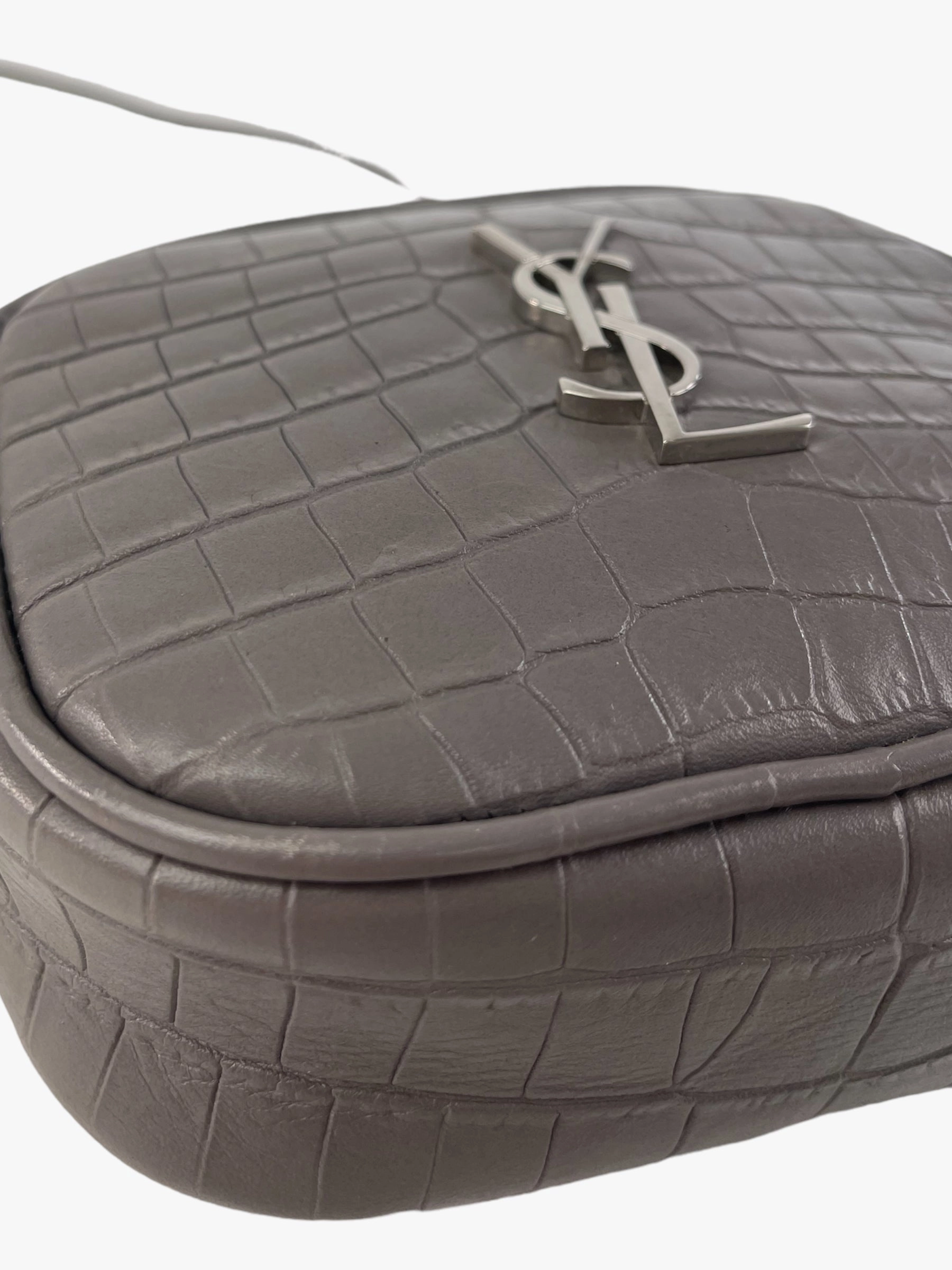 Saint Laurent Grey Croc Effect Leather Mini Crossbody
