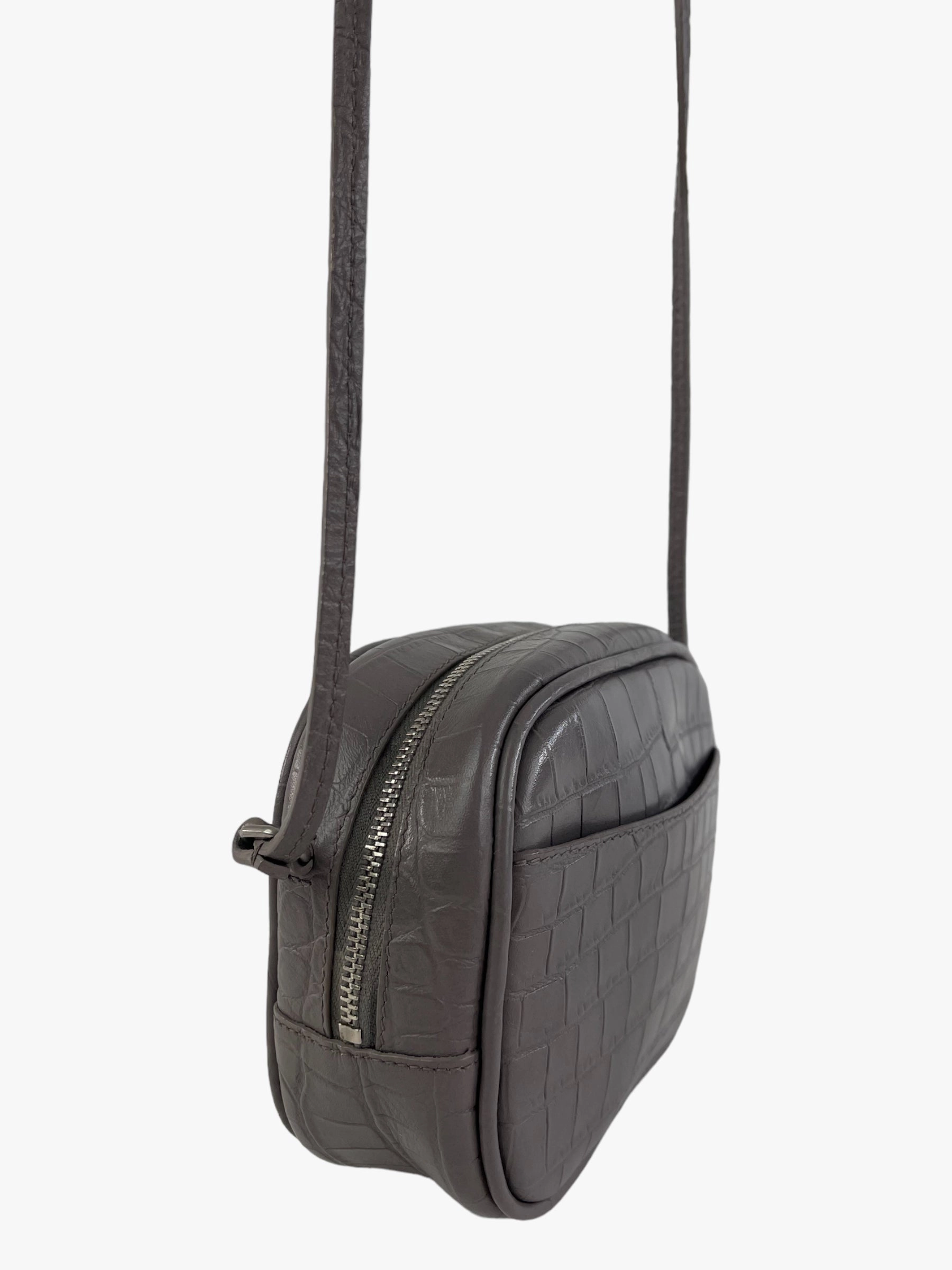 Saint Laurent Grey Croc Effect Leather Mini Crossbody