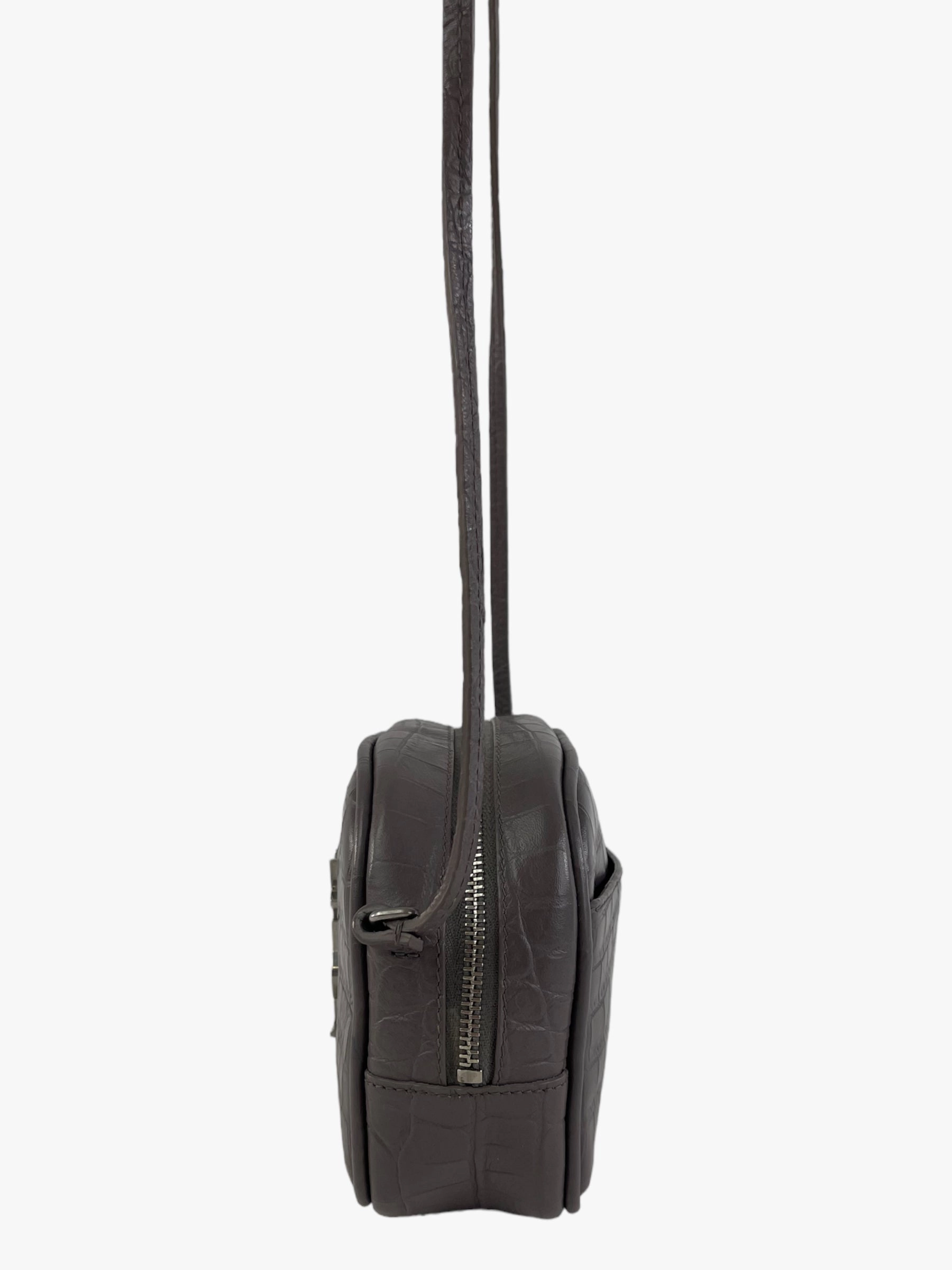 Saint Laurent Grey Croc Effect Leather Mini Crossbody