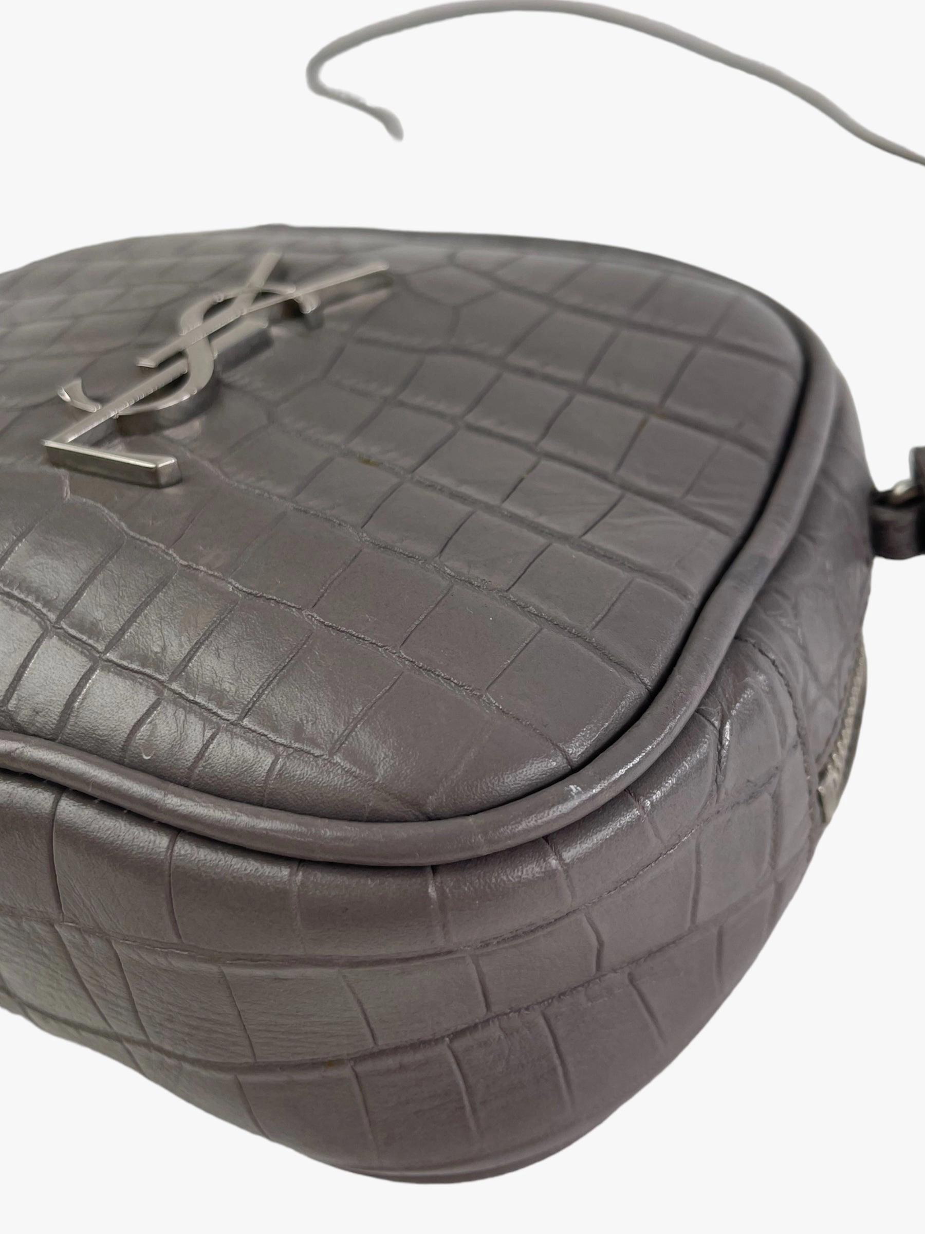 Saint Laurent Grey Croc Effect Leather Mini Crossbody