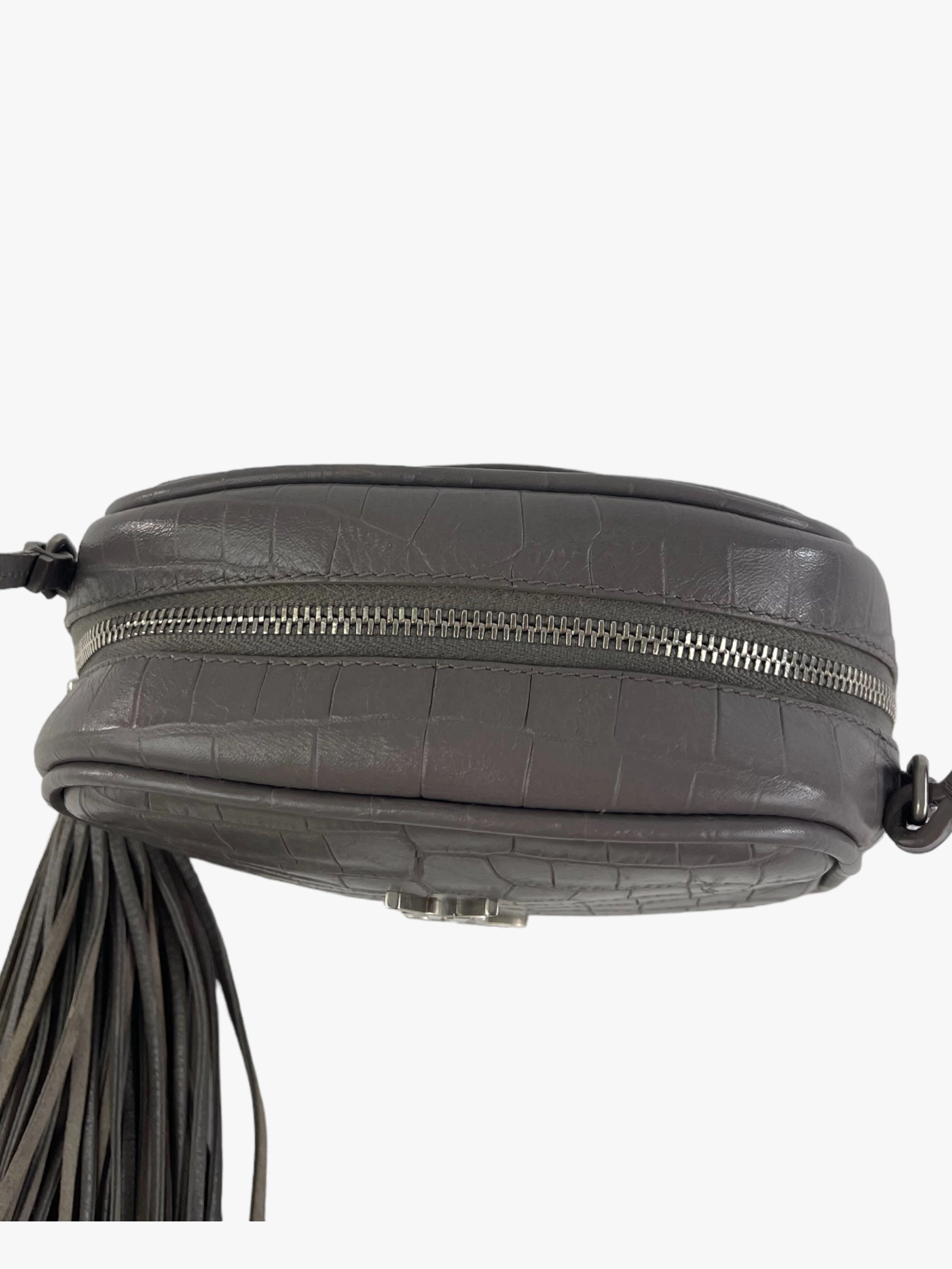 Saint Laurent Grey Croc Effect Leather Mini Crossbody