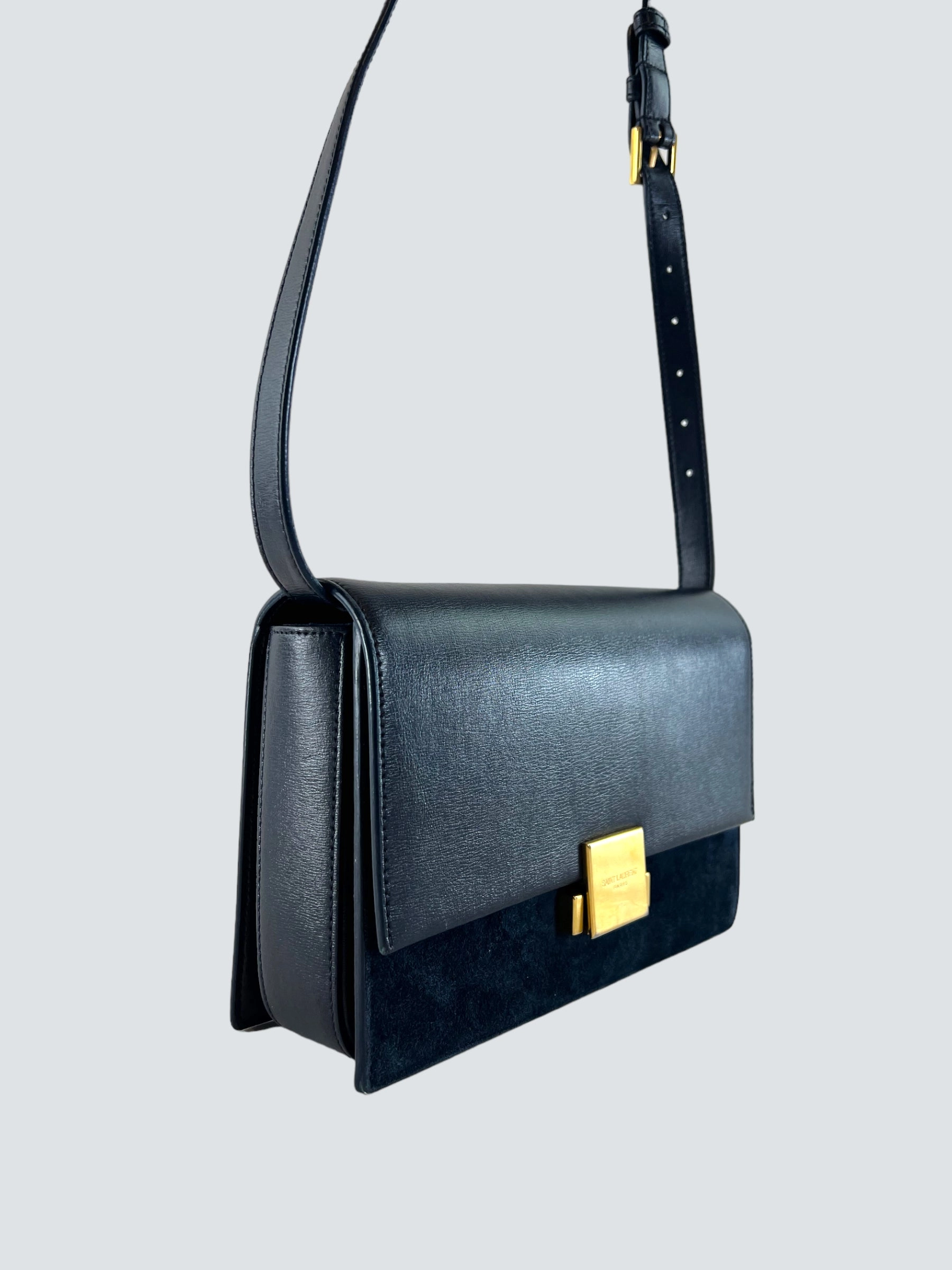 Saint Laurent Navy Leather & Seude Bellechasse Shoulder Bag