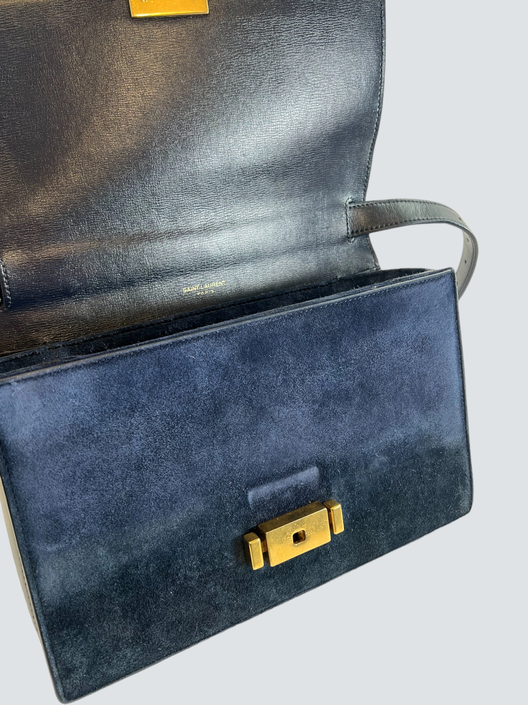 Saint Laurent Navy Leather & Seude Bellechasse Shoulder Bag