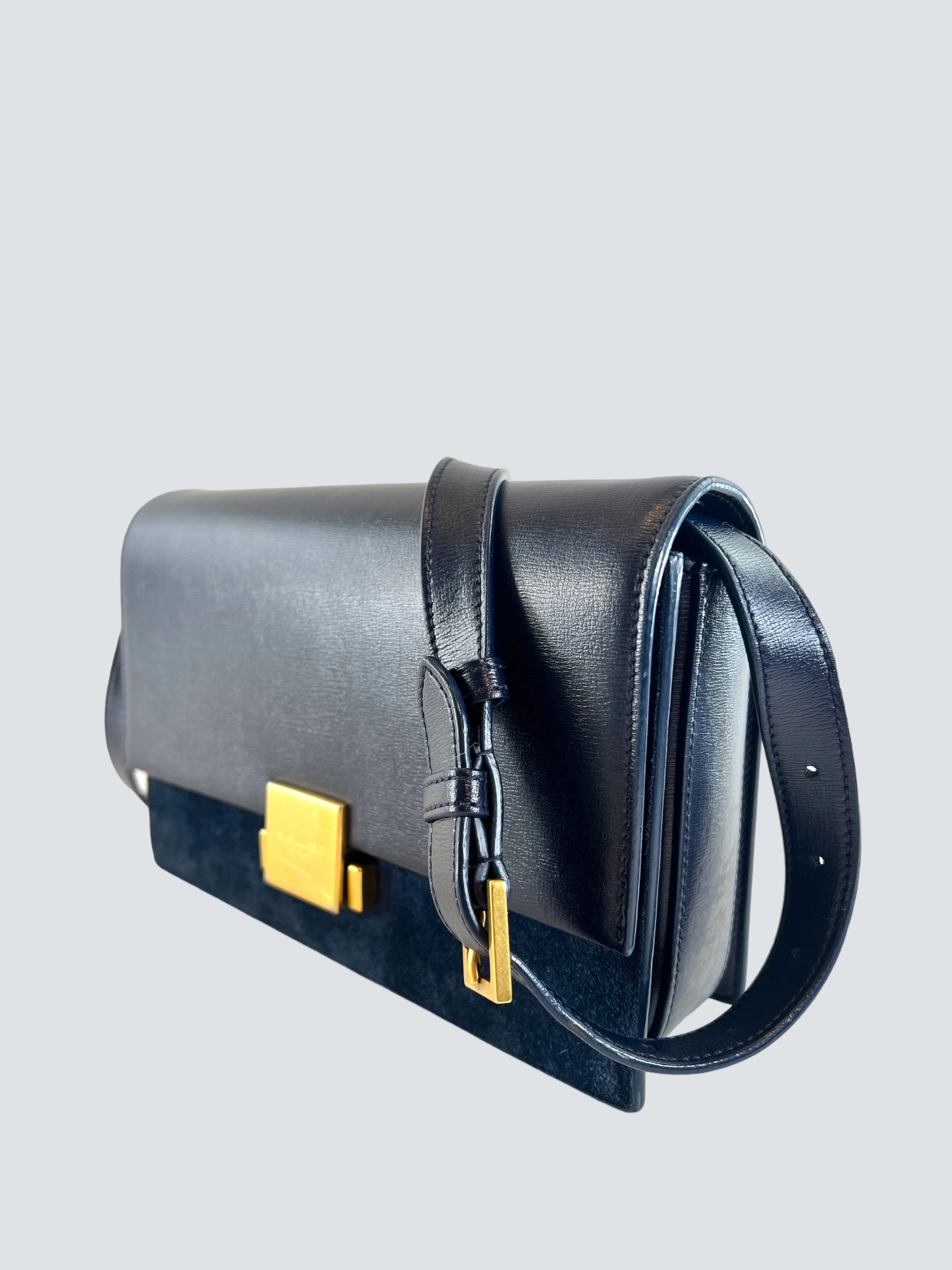 Saint Laurent Navy Leather & Seude Bellechasse Shoulder Bag