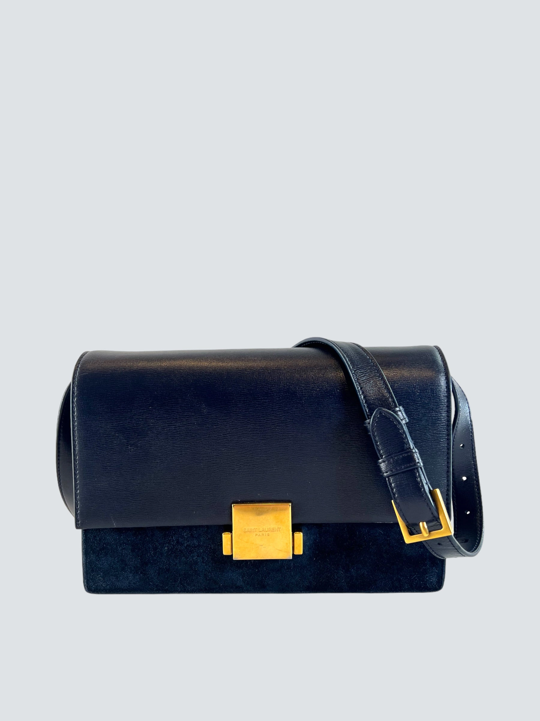 Saint Laurent Navy Leather & Seude Bellechasse Shoulder Bag