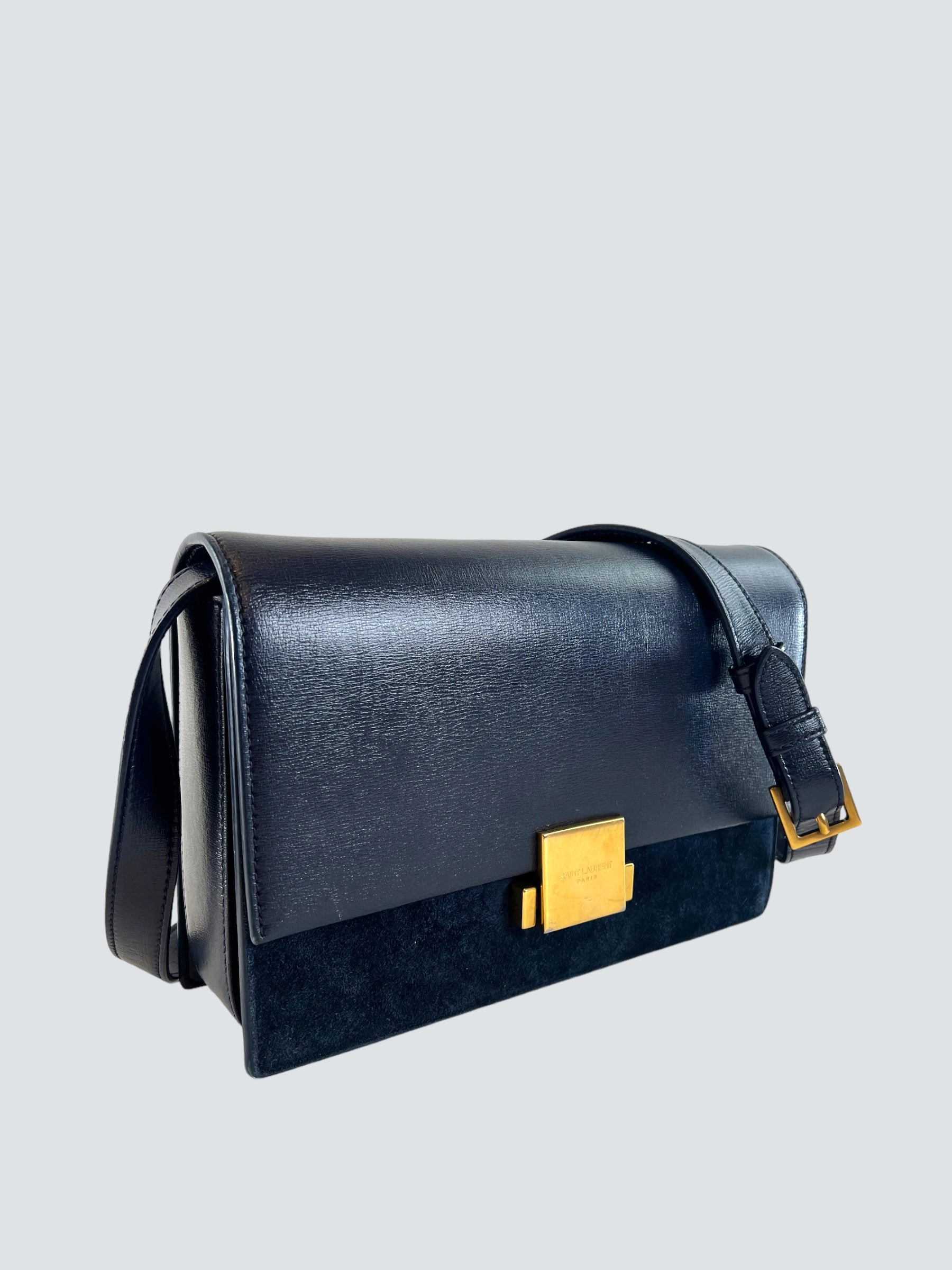 Saint Laurent Navy Leather & Seude Bellechasse Shoulder Bag