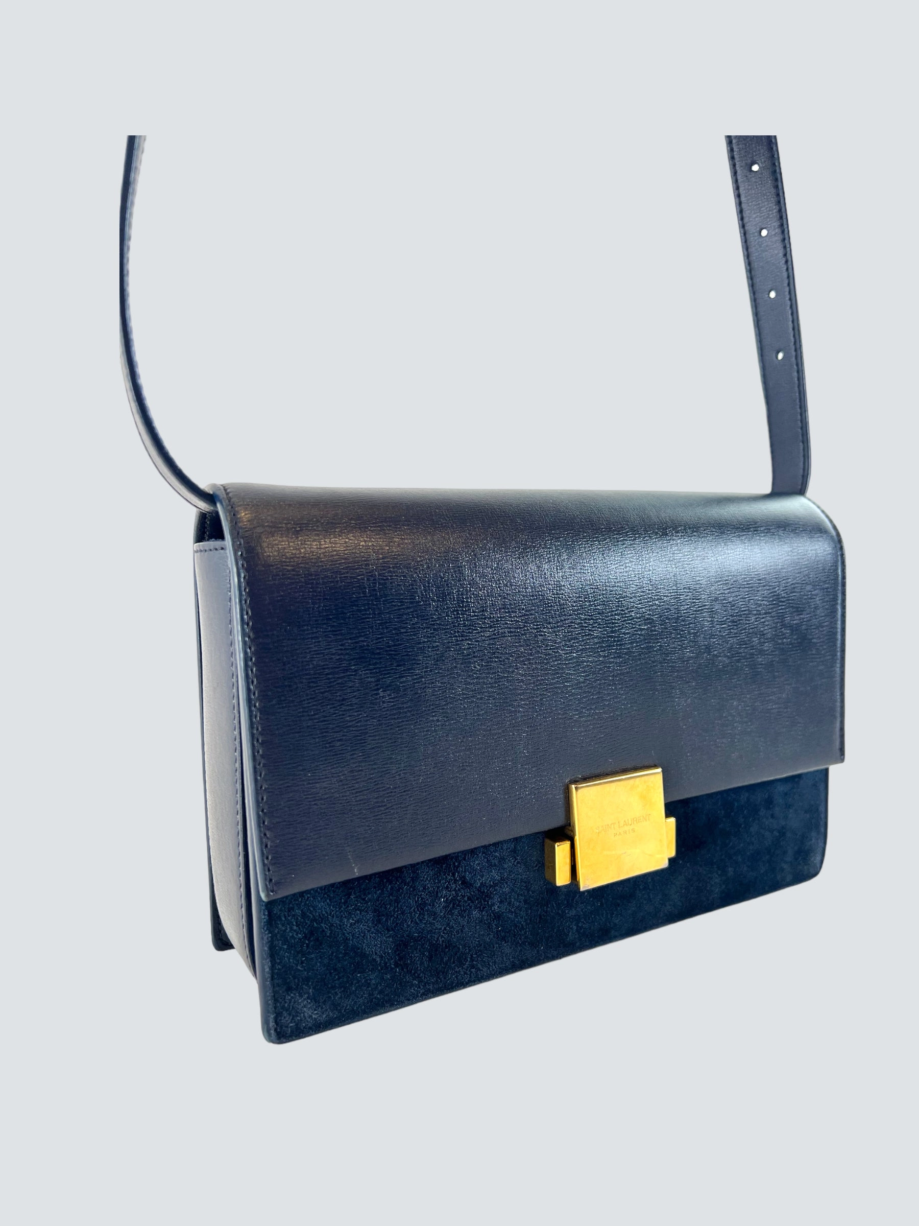Saint Laurent Navy Leather & Seude Bellechasse Shoulder Bag