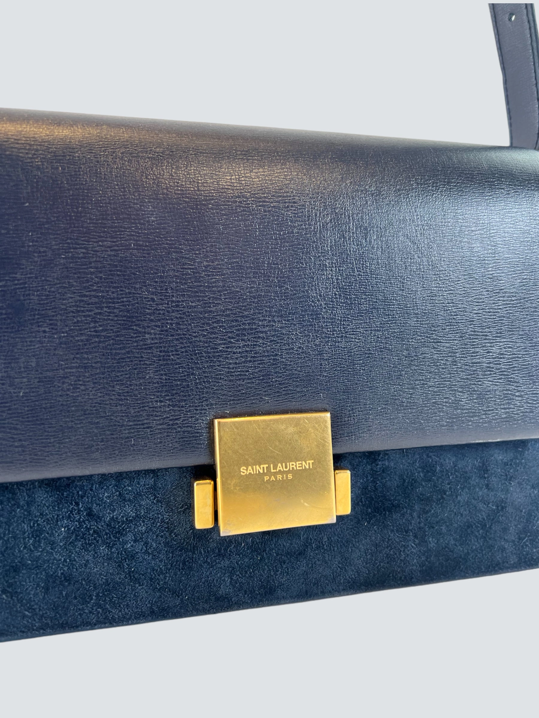 Saint Laurent Navy Leather & Seude Bellechasse Shoulder Bag