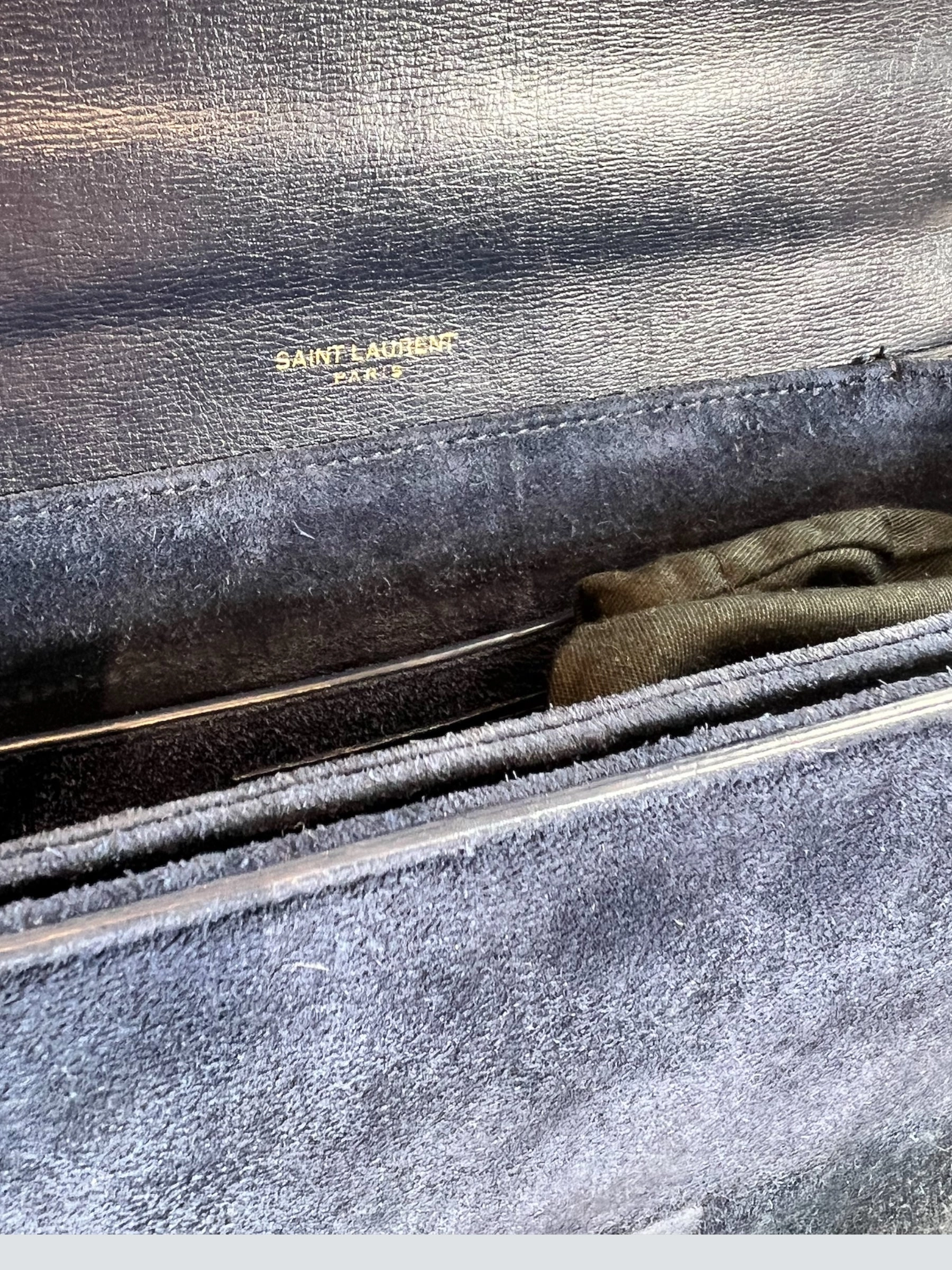 Saint Laurent Navy Leather & Seude Bellechasse Shoulder Bag