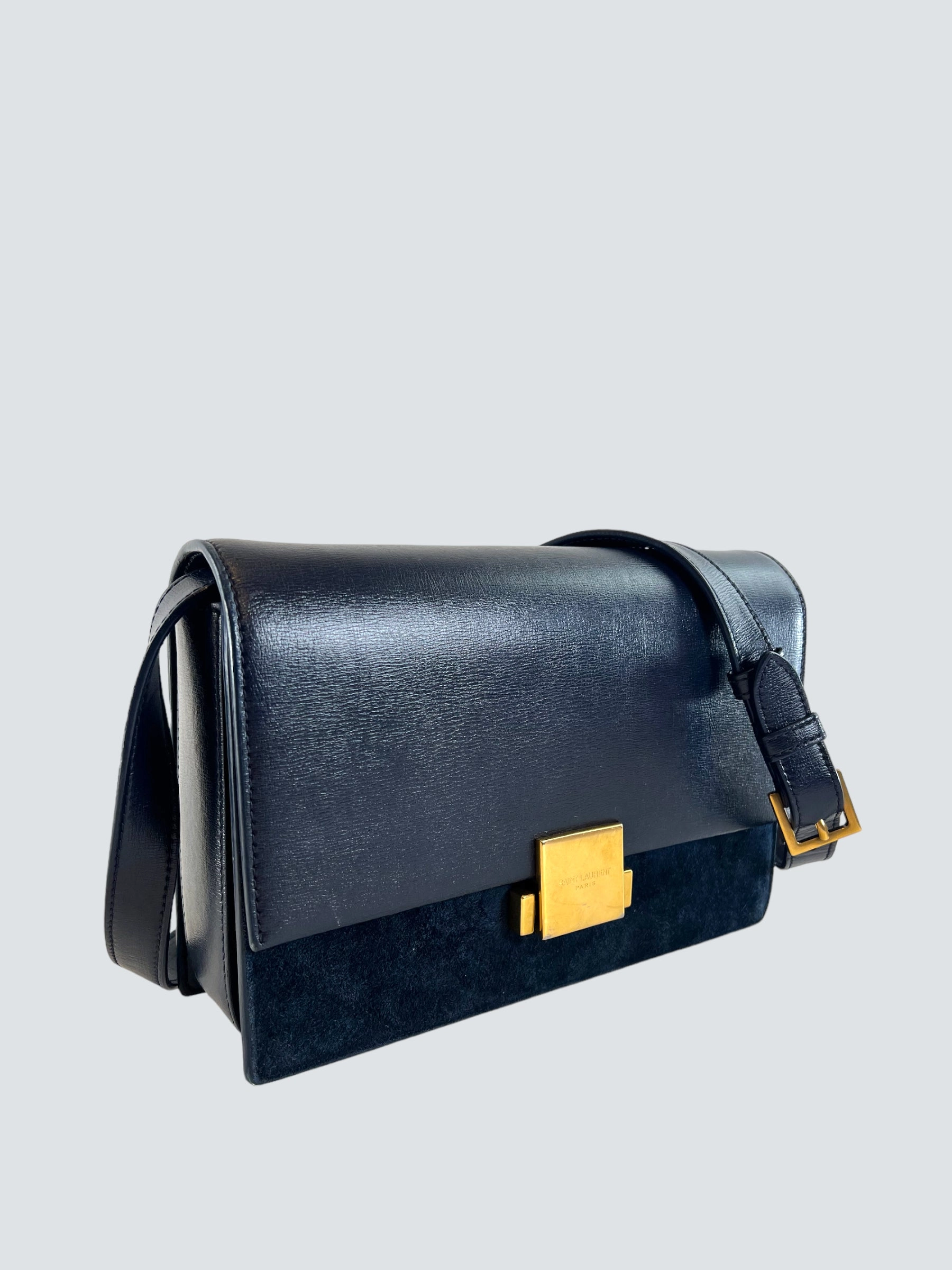 Saint Laurent Navy Leather & Seude Bellechasse Shoulder Bag