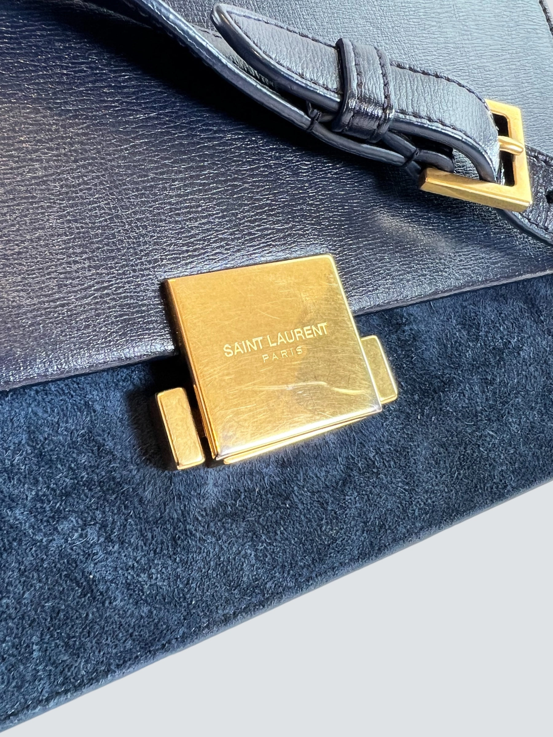 Saint Laurent Navy Leather & Seude Bellechasse Shoulder Bag