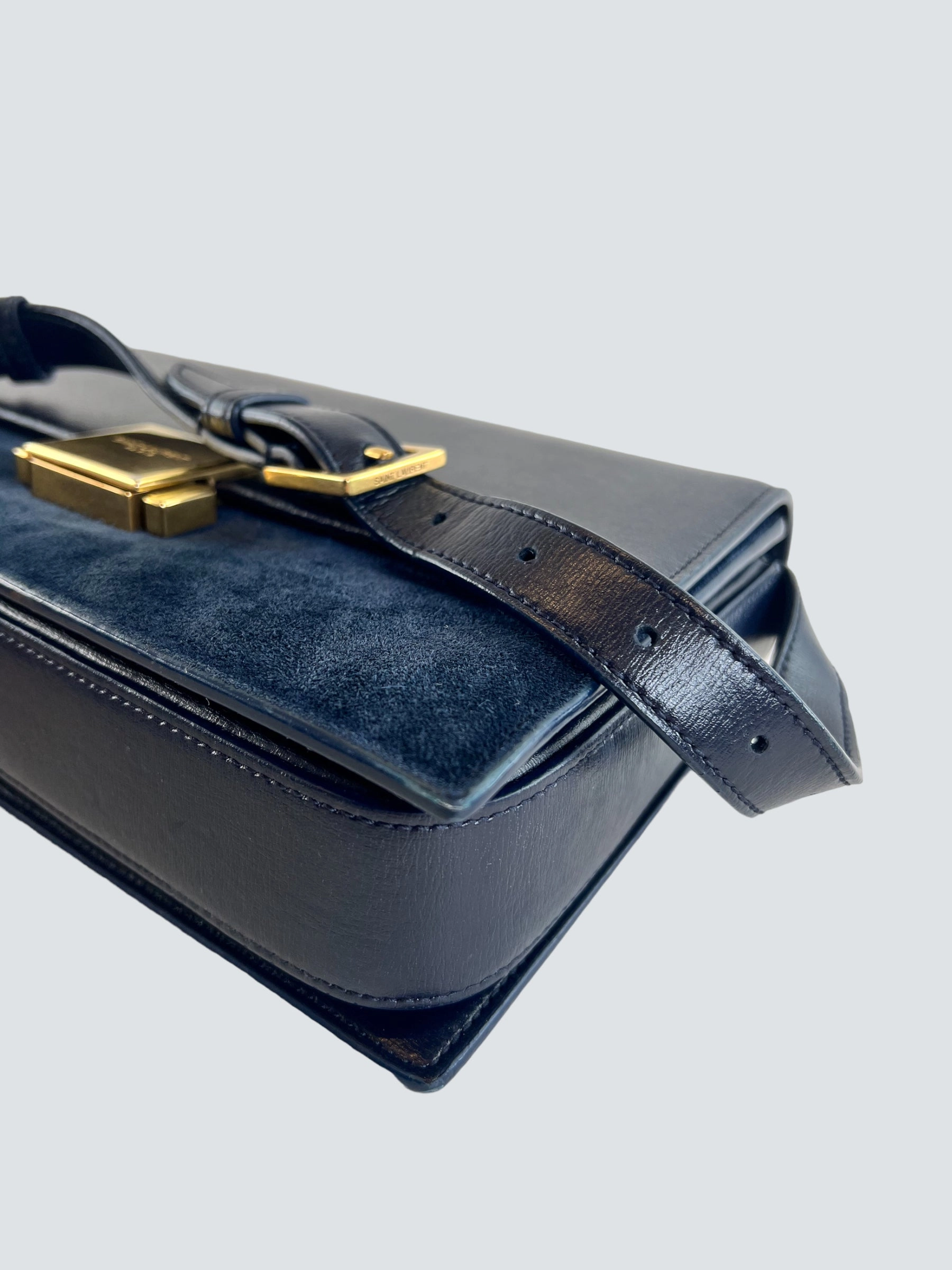 Saint Laurent Navy Leather & Seude Bellechasse Shoulder Bag