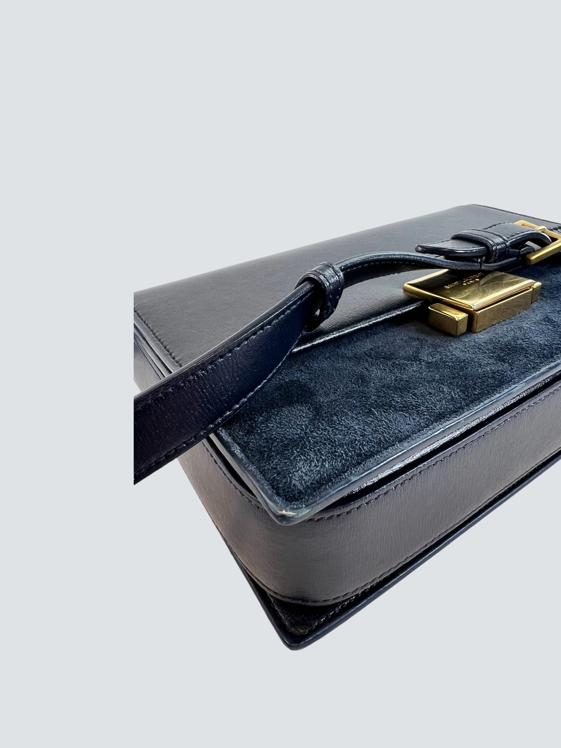 Saint Laurent Navy Leather & Seude Bellechasse Shoulder Bag